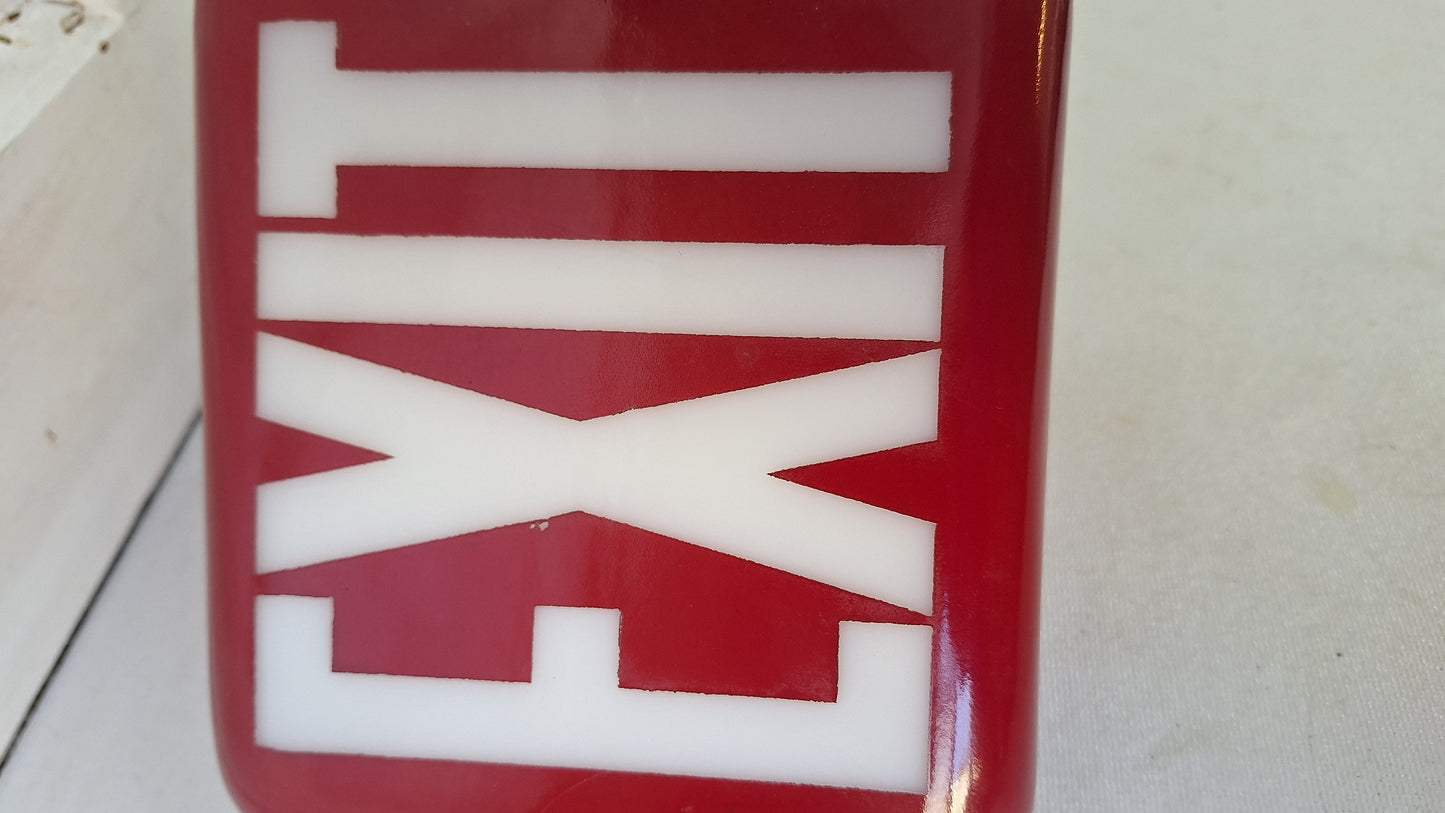 Vintage White and Red Exit Sign with Chrome Base, Wall Mounted Exit Sign