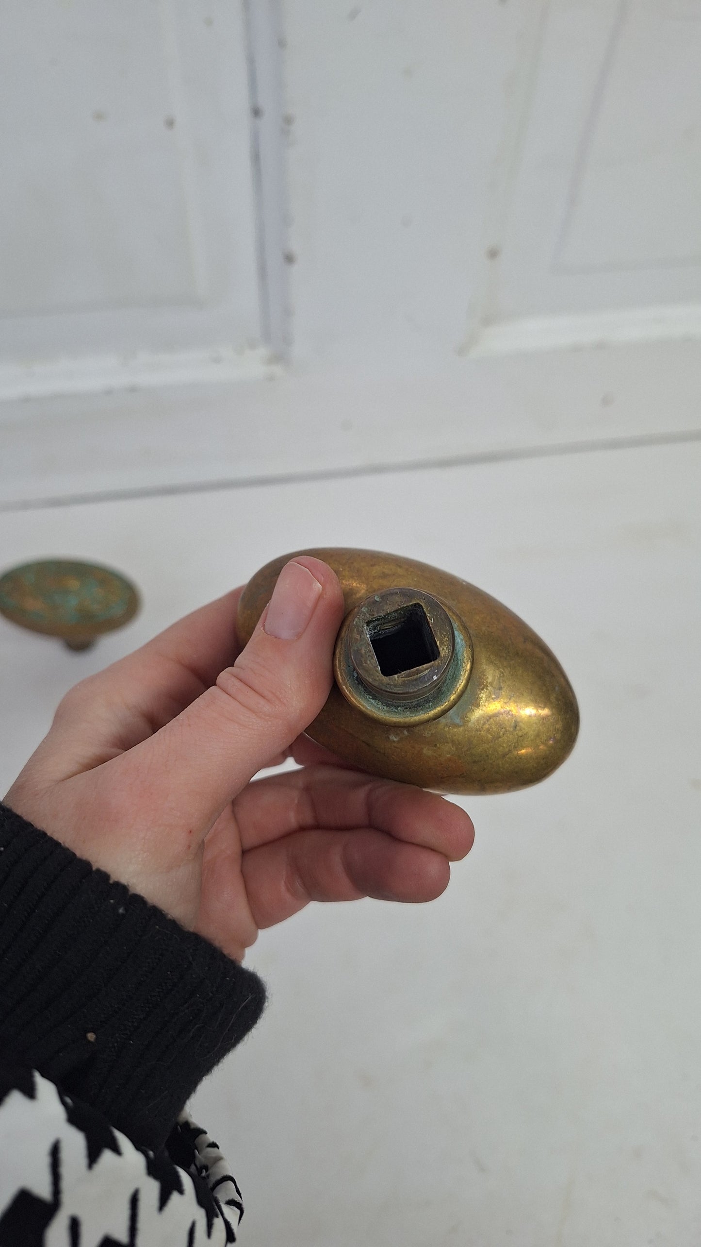 Two Ornate Bronze Oval Doorknobs: Floral Design, Victorian Style