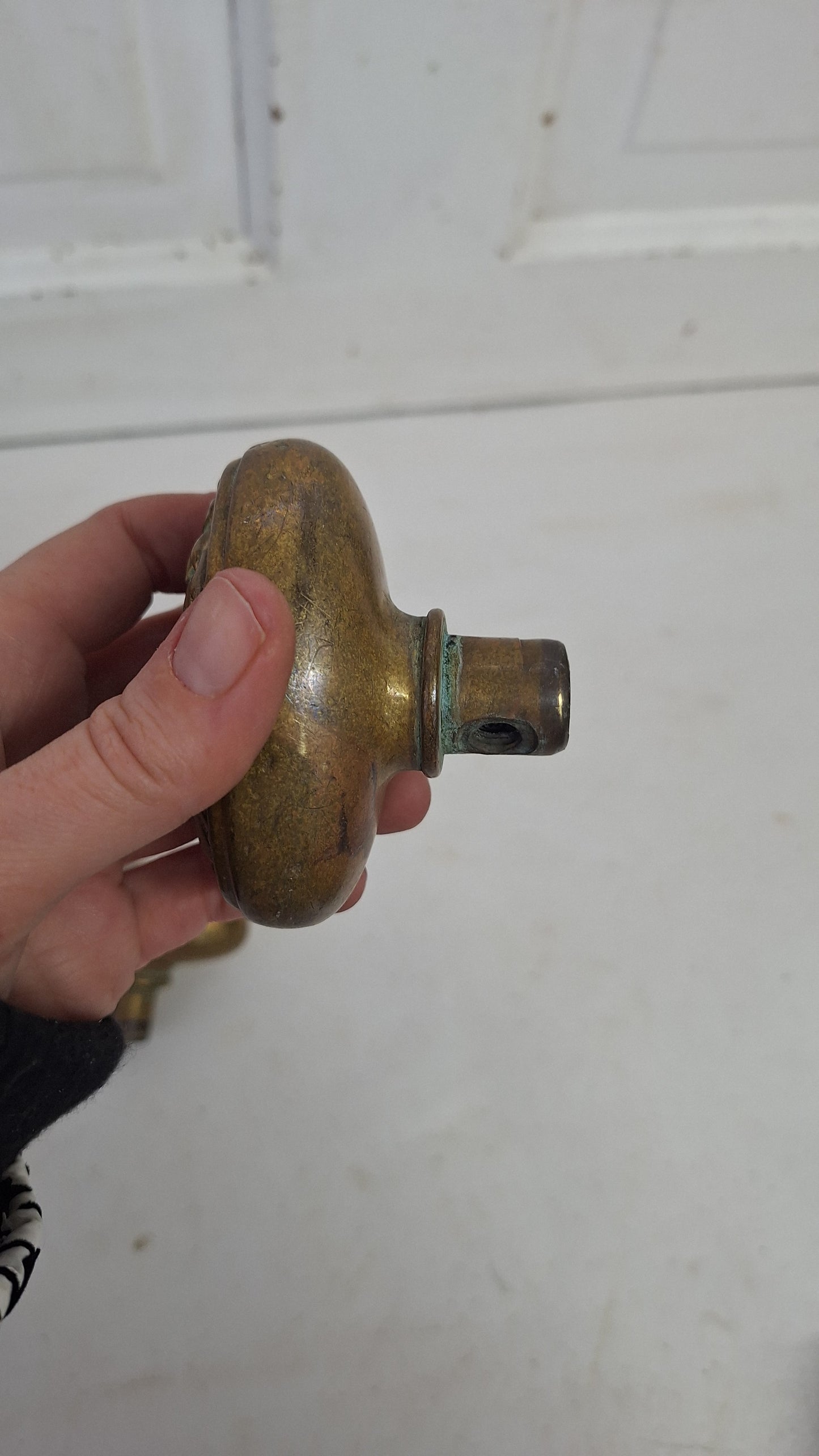 Two Ornate Bronze Oval Doorknobs: Floral Design, Victorian Style