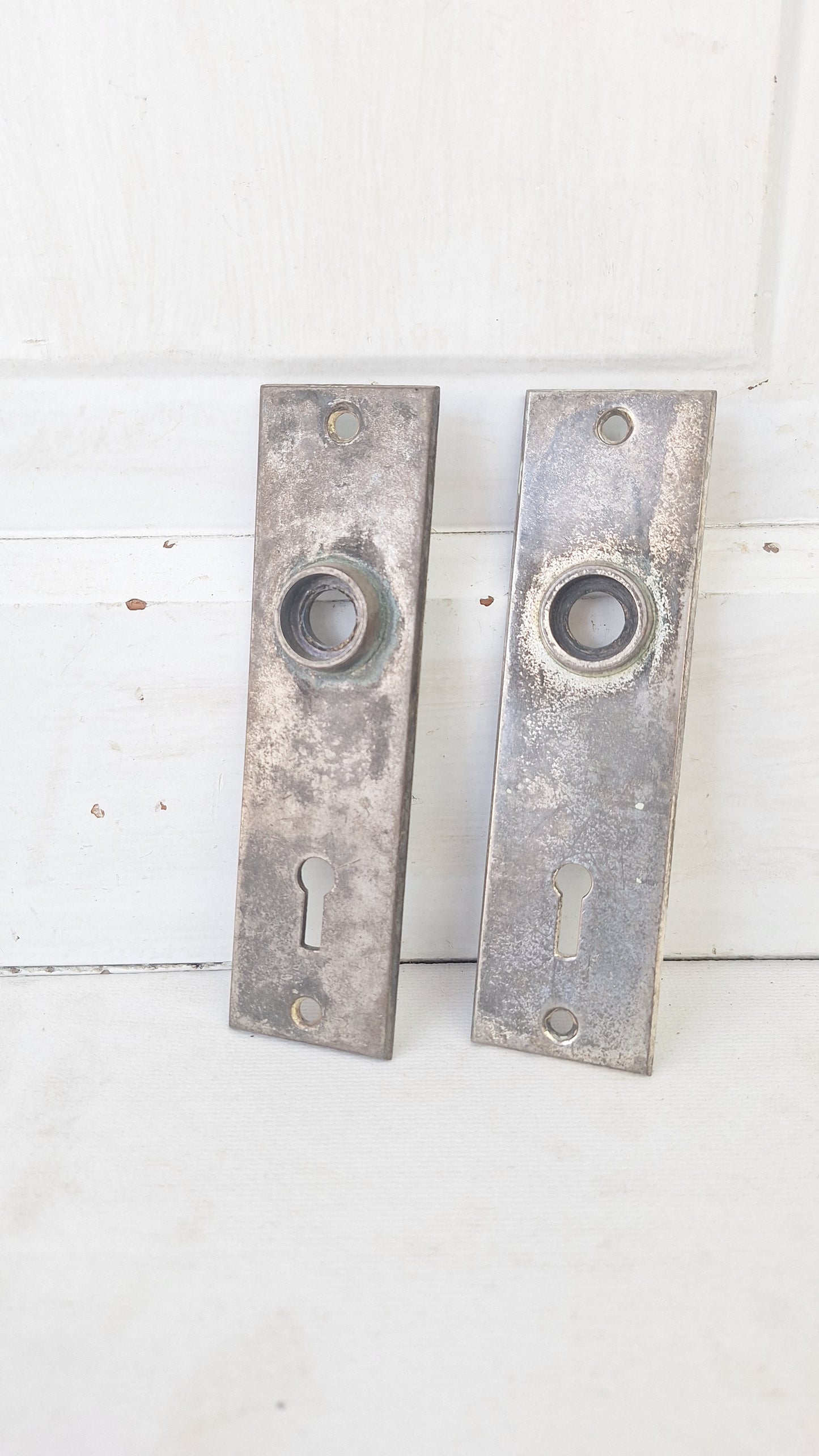 Nickel Plated Mallory Wheeler Doorknob Plates, Small Door Knob Backplates