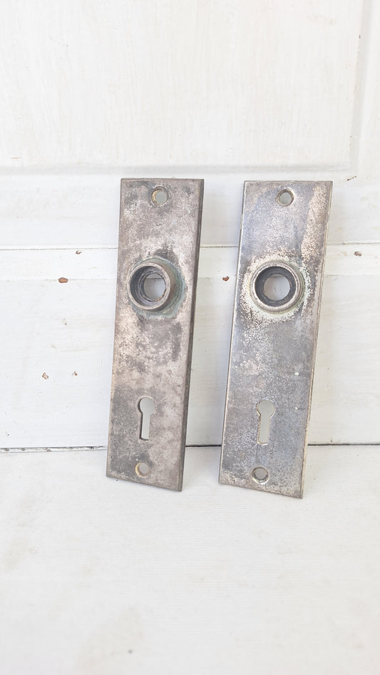 Nickel Plated Mallory Wheeler Doorknob Plates, Small Door Knob Backplates