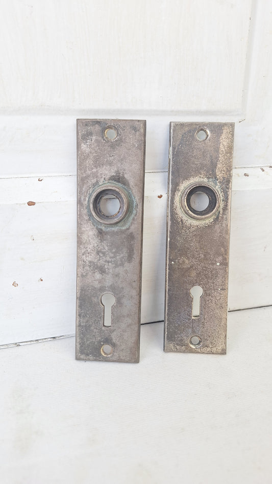 Nickel Plated Mallory Wheeler Doorknob Plates, Small Door Knob Backplates