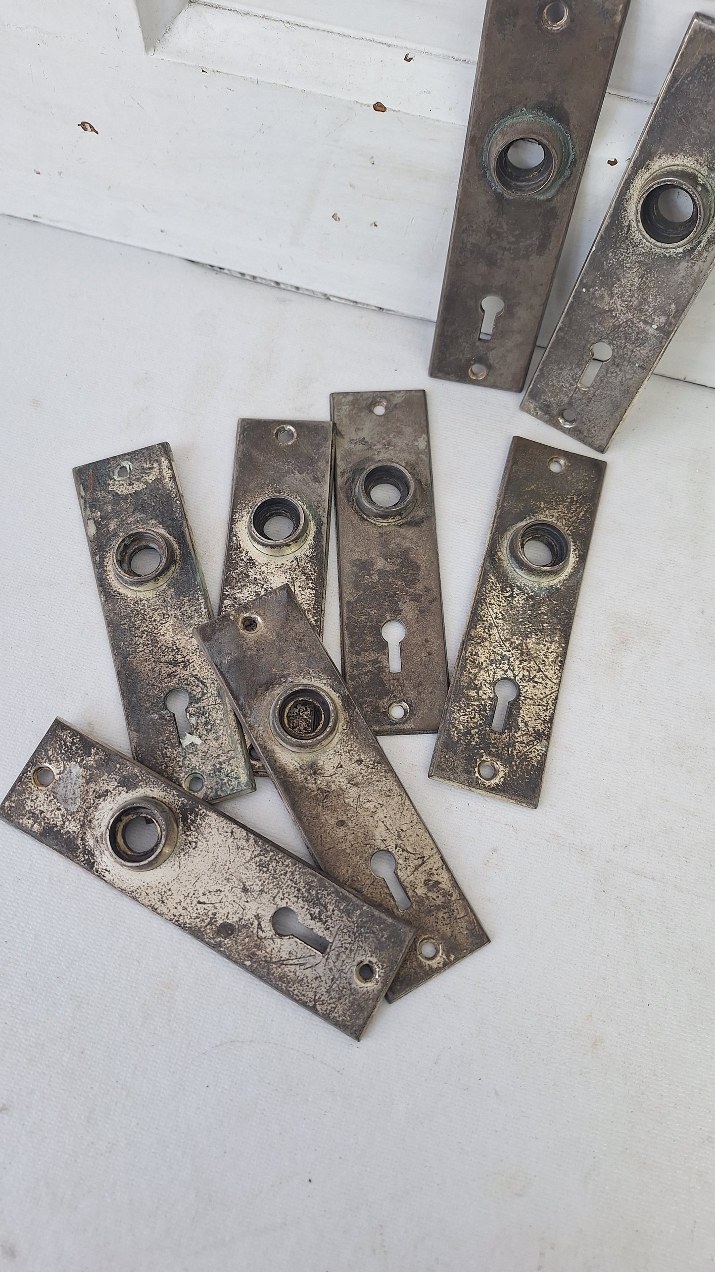 Nickel Plated Mallory Wheeler Doorknob Plates, Small Door Knob Backplates