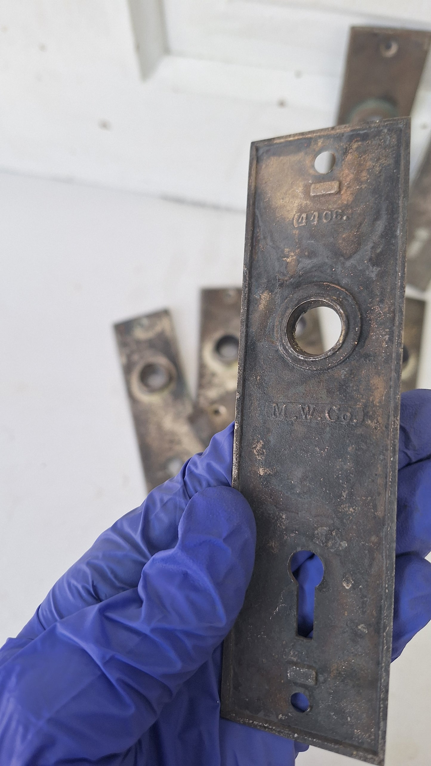 Nickel Plated Mallory Wheeler Doorknob Plates, Small Door Knob Backplates