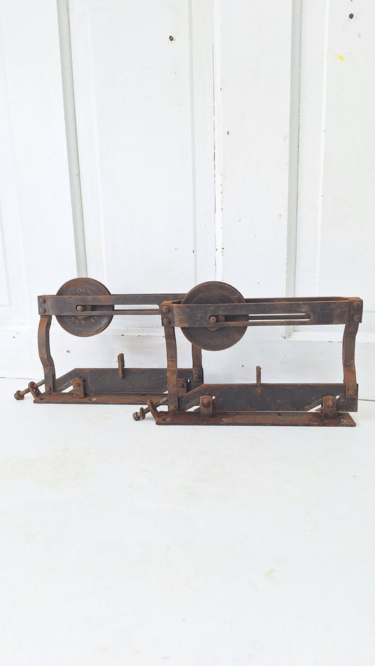 Set of Two Antique Pocket Door Rollers, Cast Iron Rolling Door Hardware Wheels