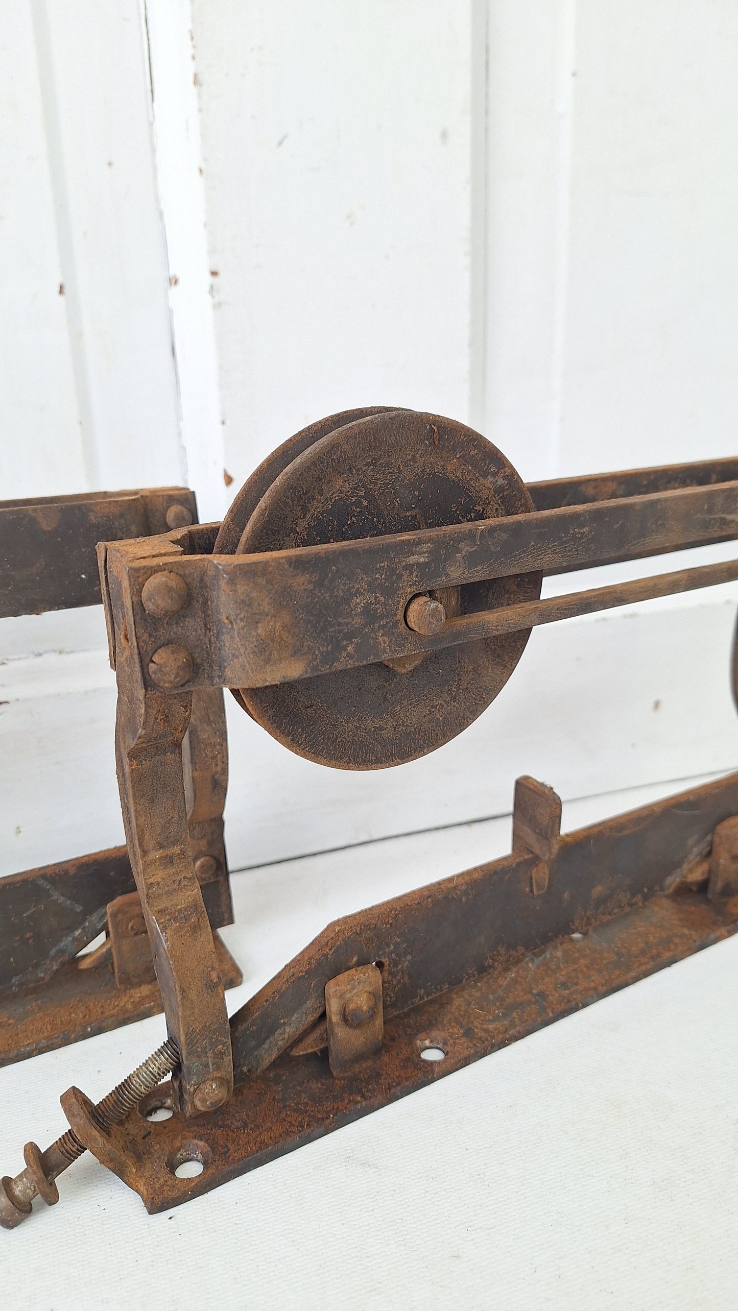 Set of Two Antique Pocket Door Rollers, Cast Iron Rolling Door Hardware Wheels