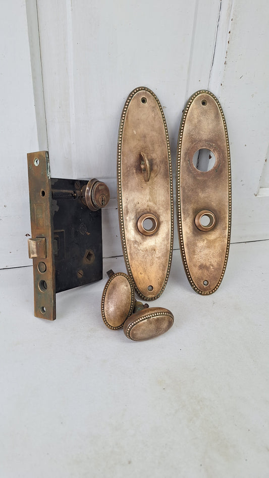 Bronze Knob & Plate Set, Front Door Knobs and Backplates with Cylinder Lock