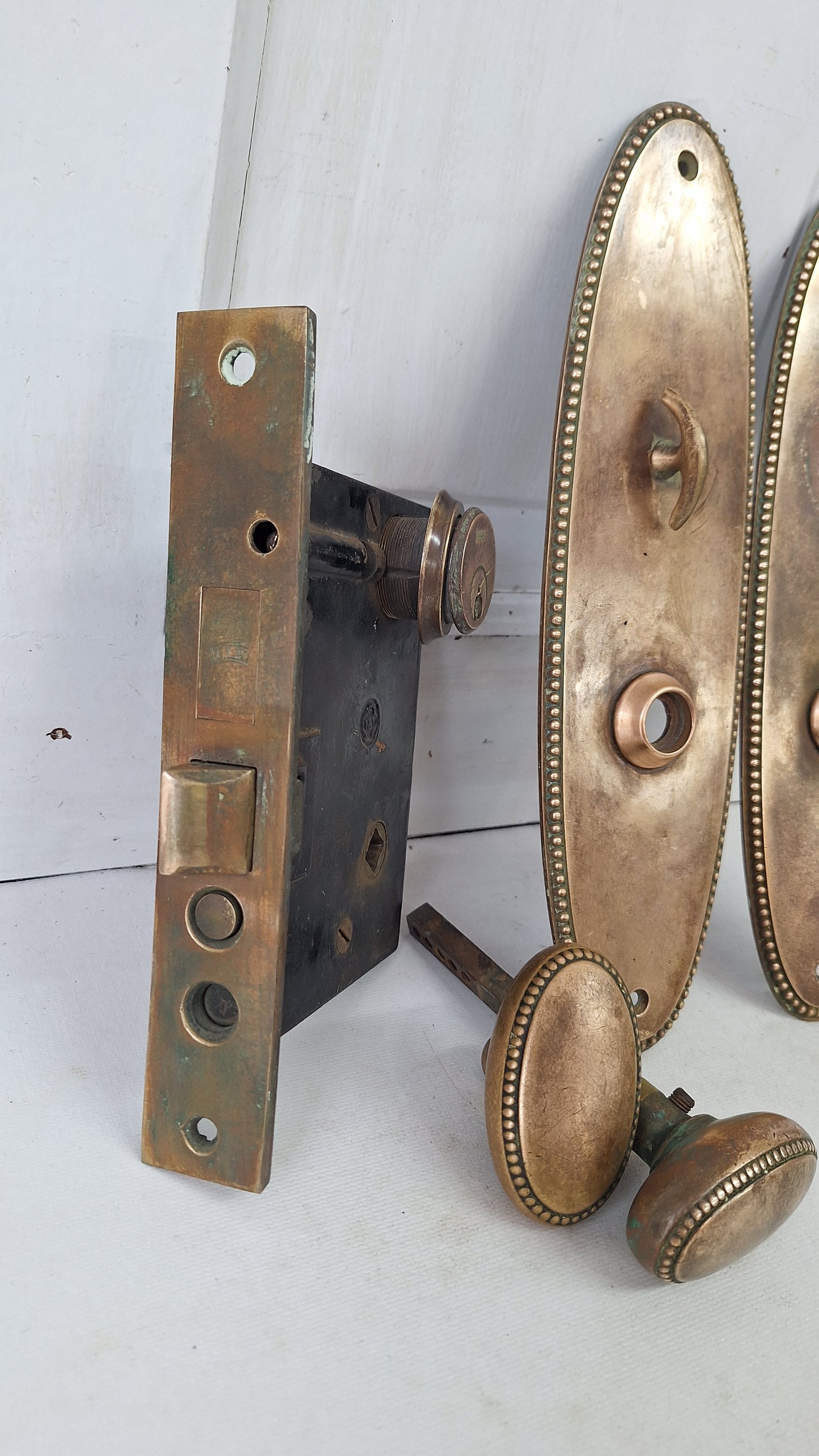 Bronze Knob & Plate Set, Front Door Knobs and Backplates with Cylinder Lock