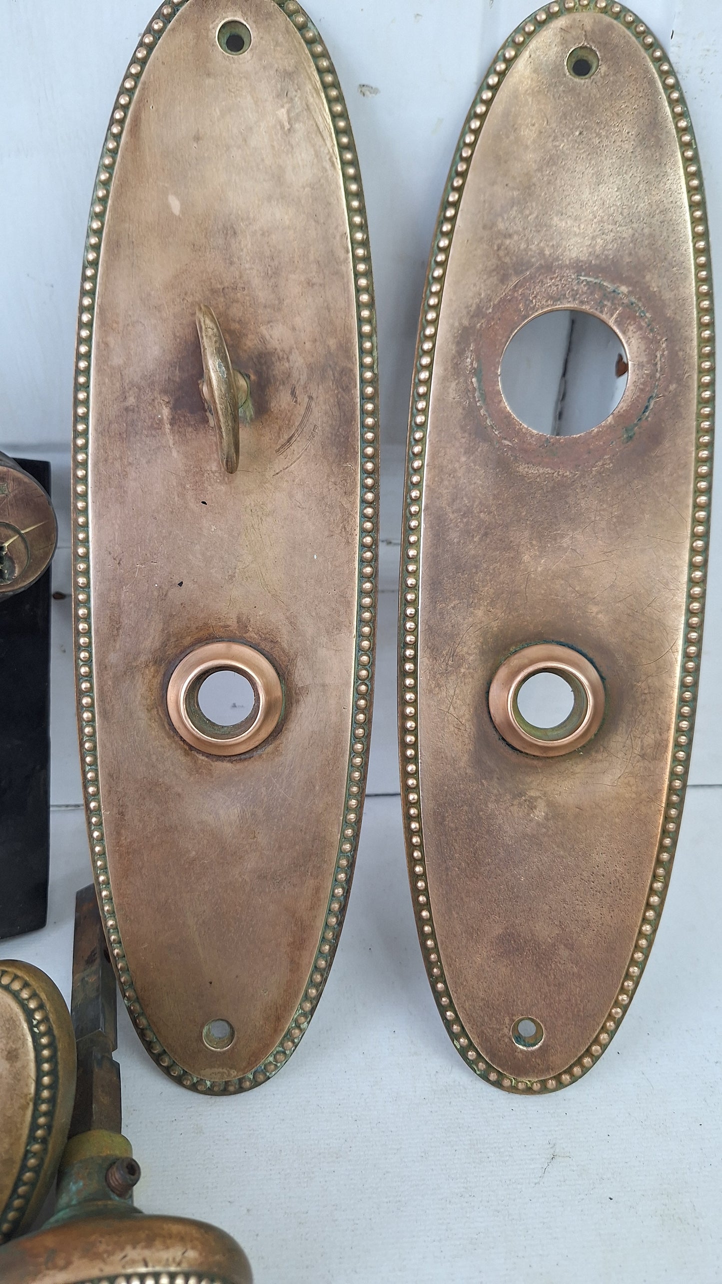 Bronze Knob & Plate Set, Front Door Knobs and Backplates with Cylinder Lock