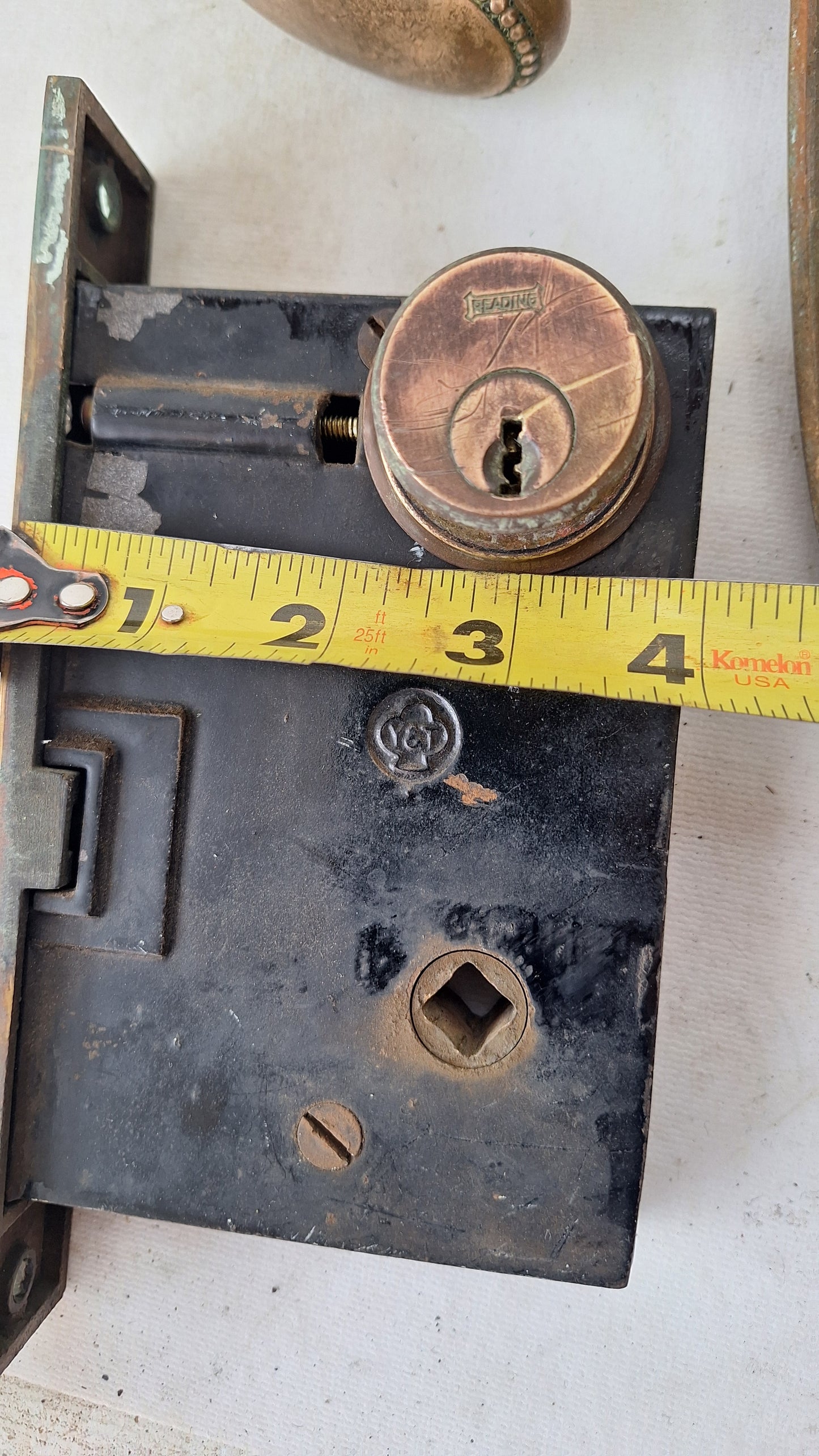 Bronze Knob & Plate Set, Front Door Knobs and Backplates with Cylinder Lock