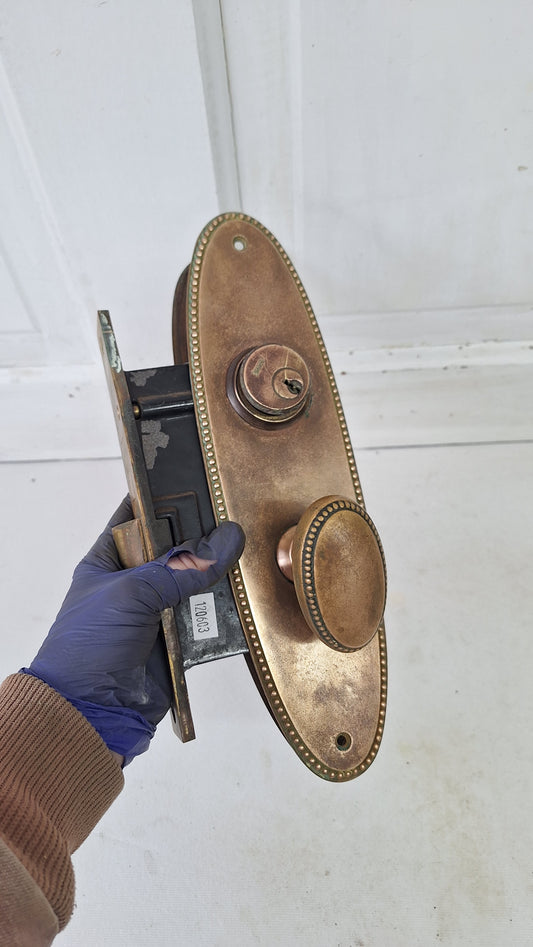 Bronze Knob & Plate Set, Front Door Knobs and Backplates with Cylinder Lock