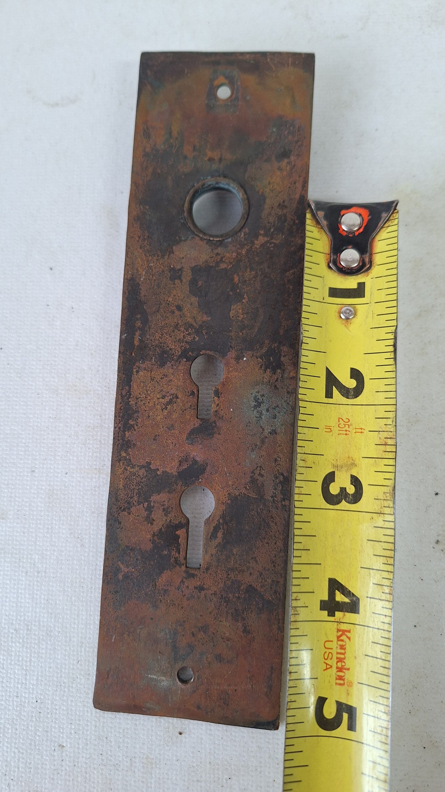 Ornate Bronze Victorian Exterior Back Plate, Eastlake Escutcheon with Double Keyhole