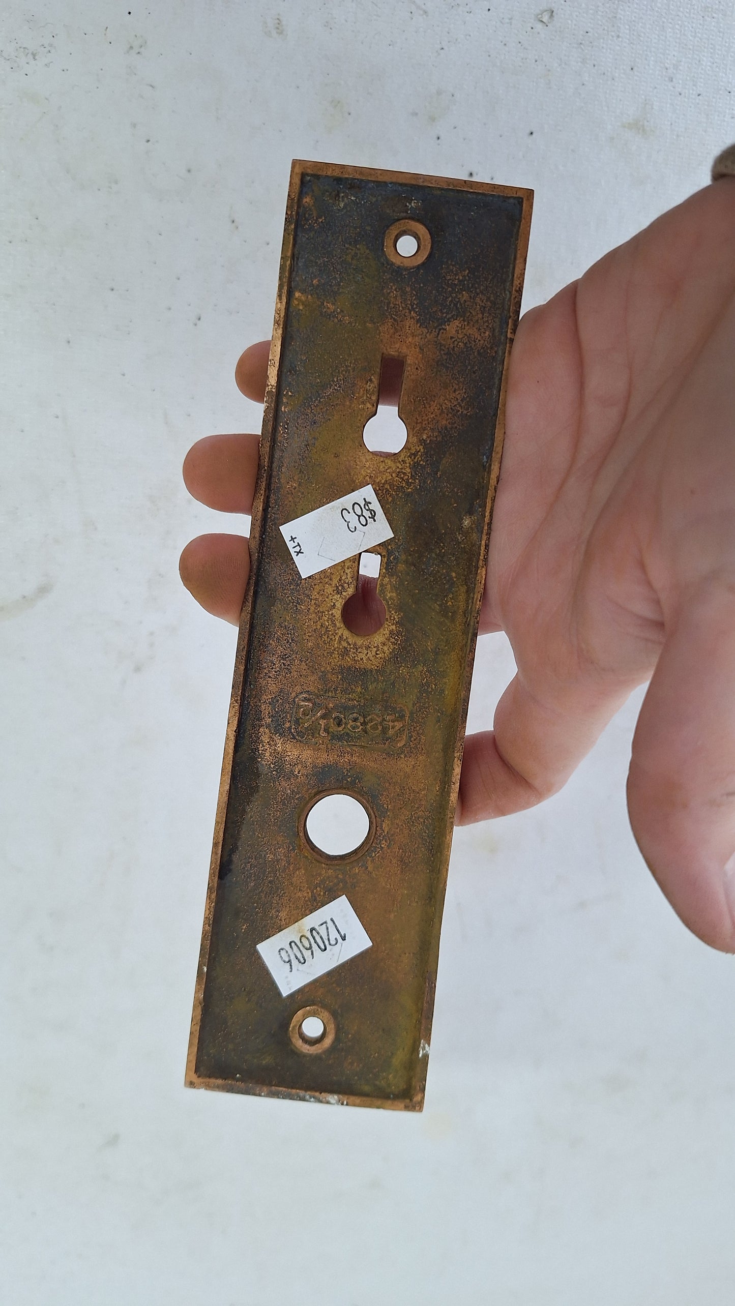 Ornate Bronze Exterior Door Plate, Antique Doorknob BackPlate Double Keyhole