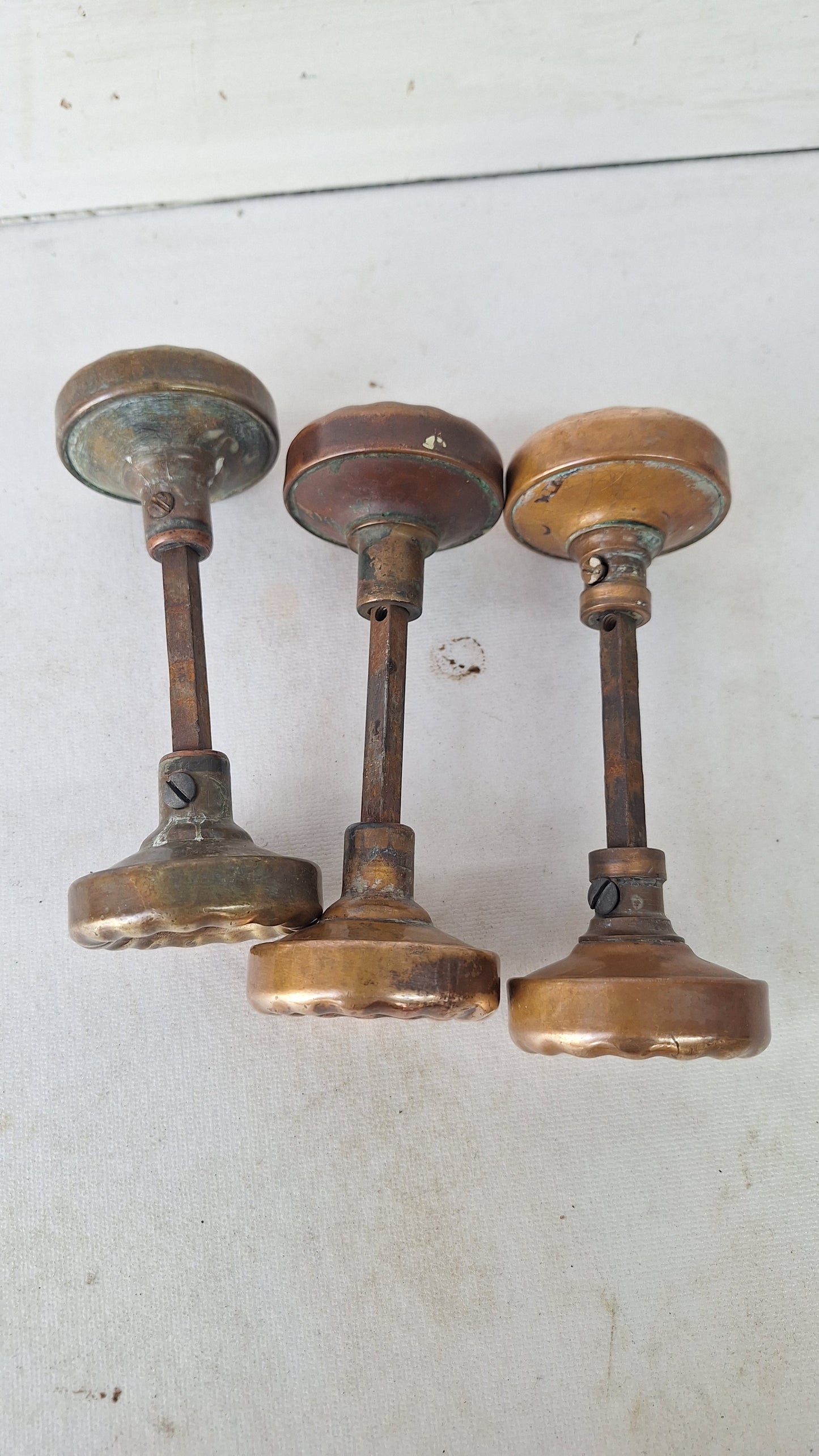 Antique Eulalia Pattern Doorknob Set, Victorian Era Bronze Door Knobs