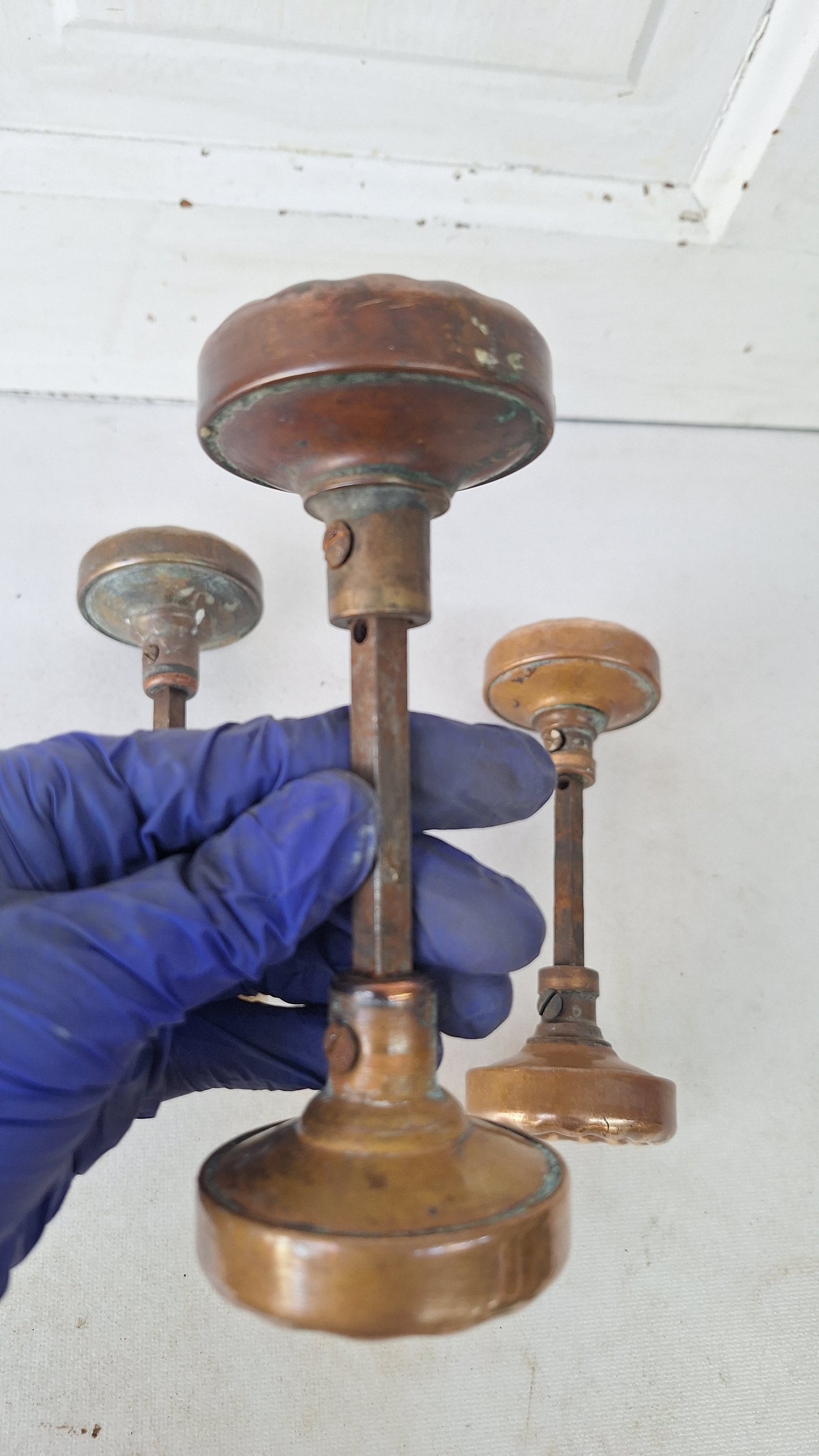 Antique Eulalia Pattern Doorknob Set, Victorian Era Bronze Door Knobs