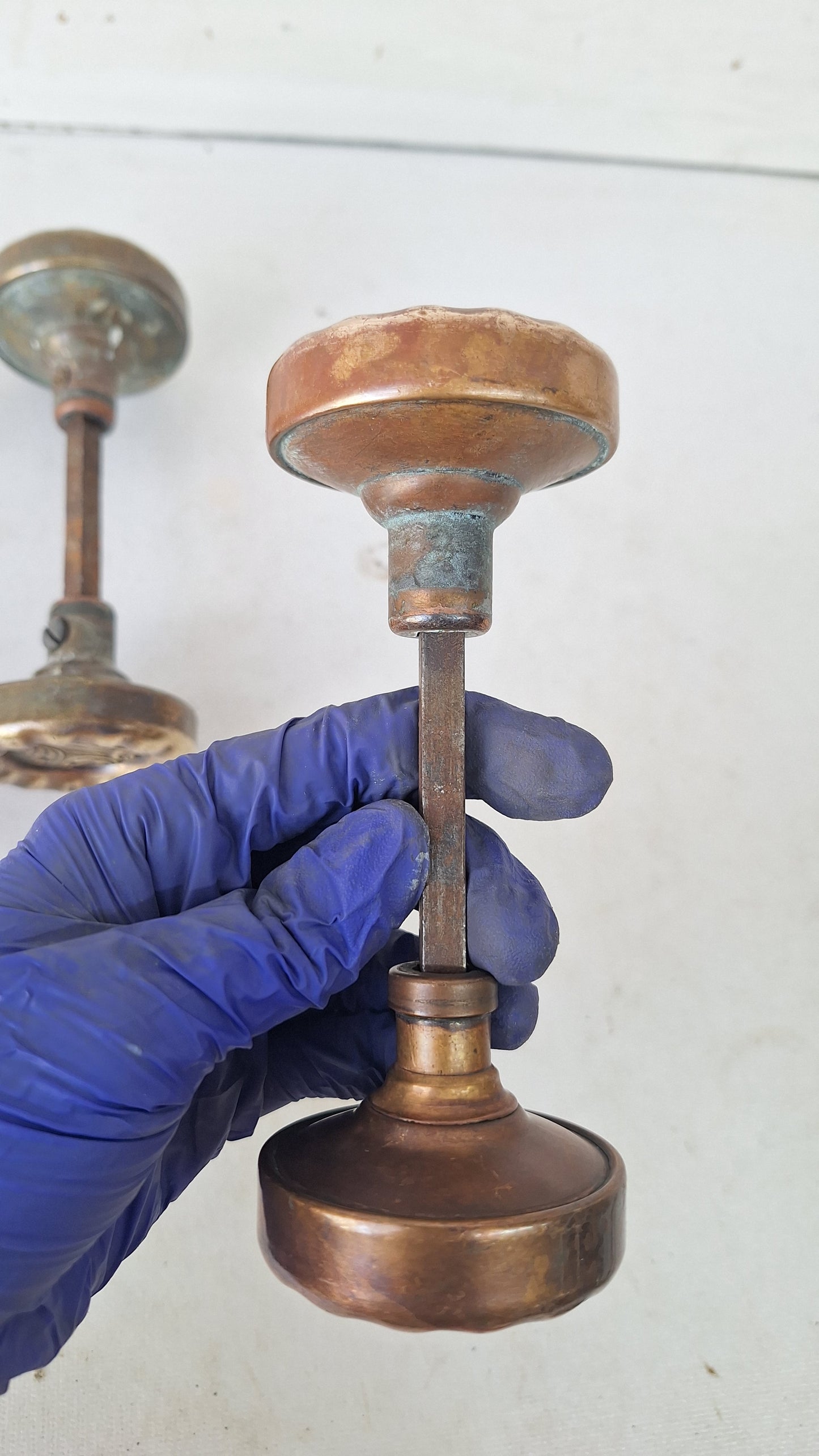 Antique Eulalia Pattern Doorknob Set, Victorian Era Bronze Door Knobs