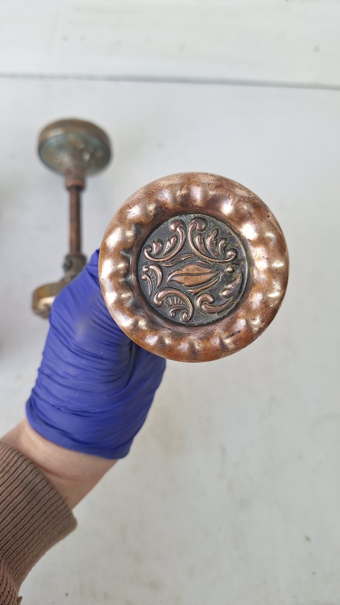 Antique Eulalia Pattern Doorknob Set, Victorian Era Bronze Door Knobs