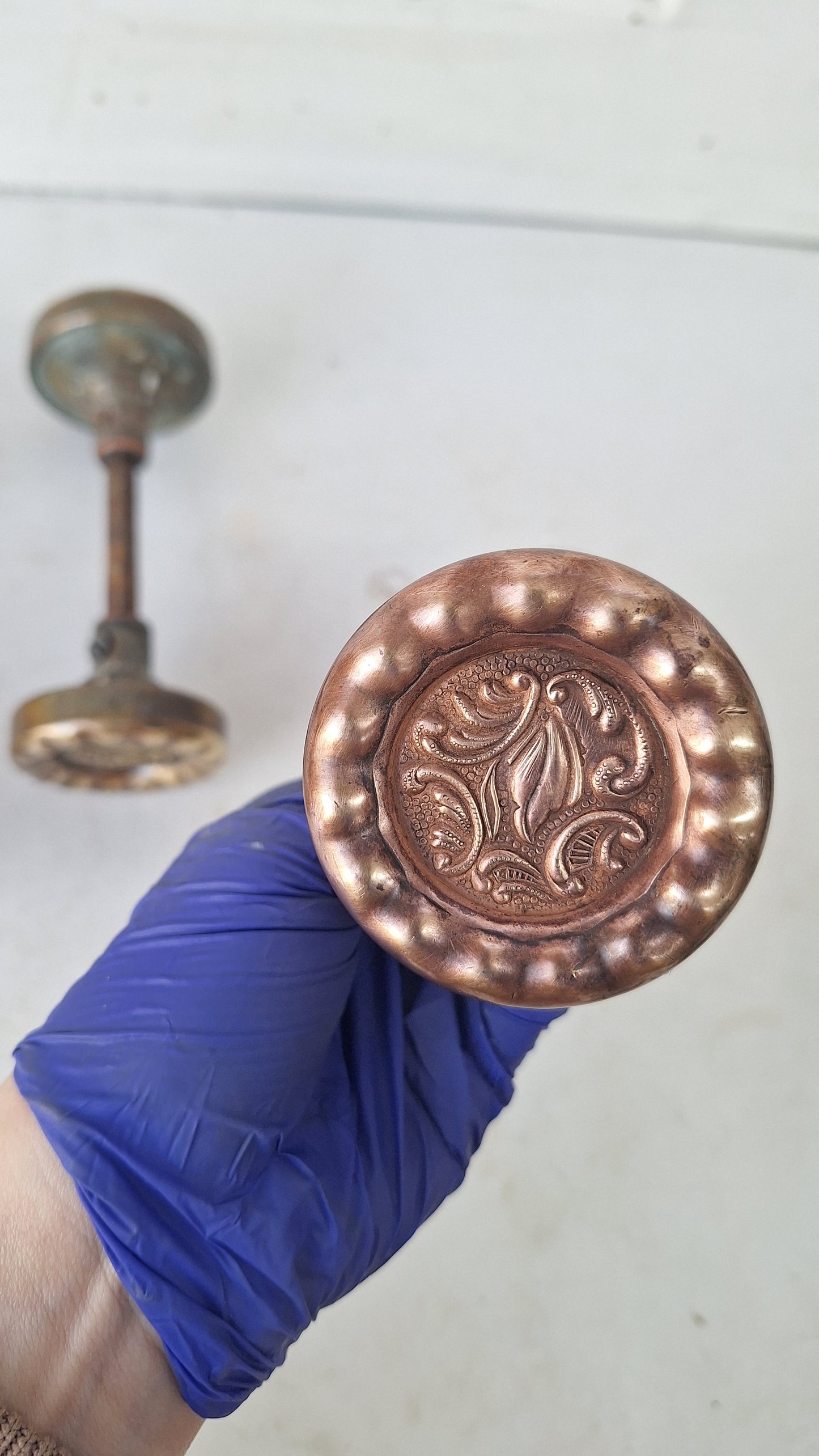 Antique Eulalia Pattern Doorknob Set, Victorian Era Bronze Door Knobs