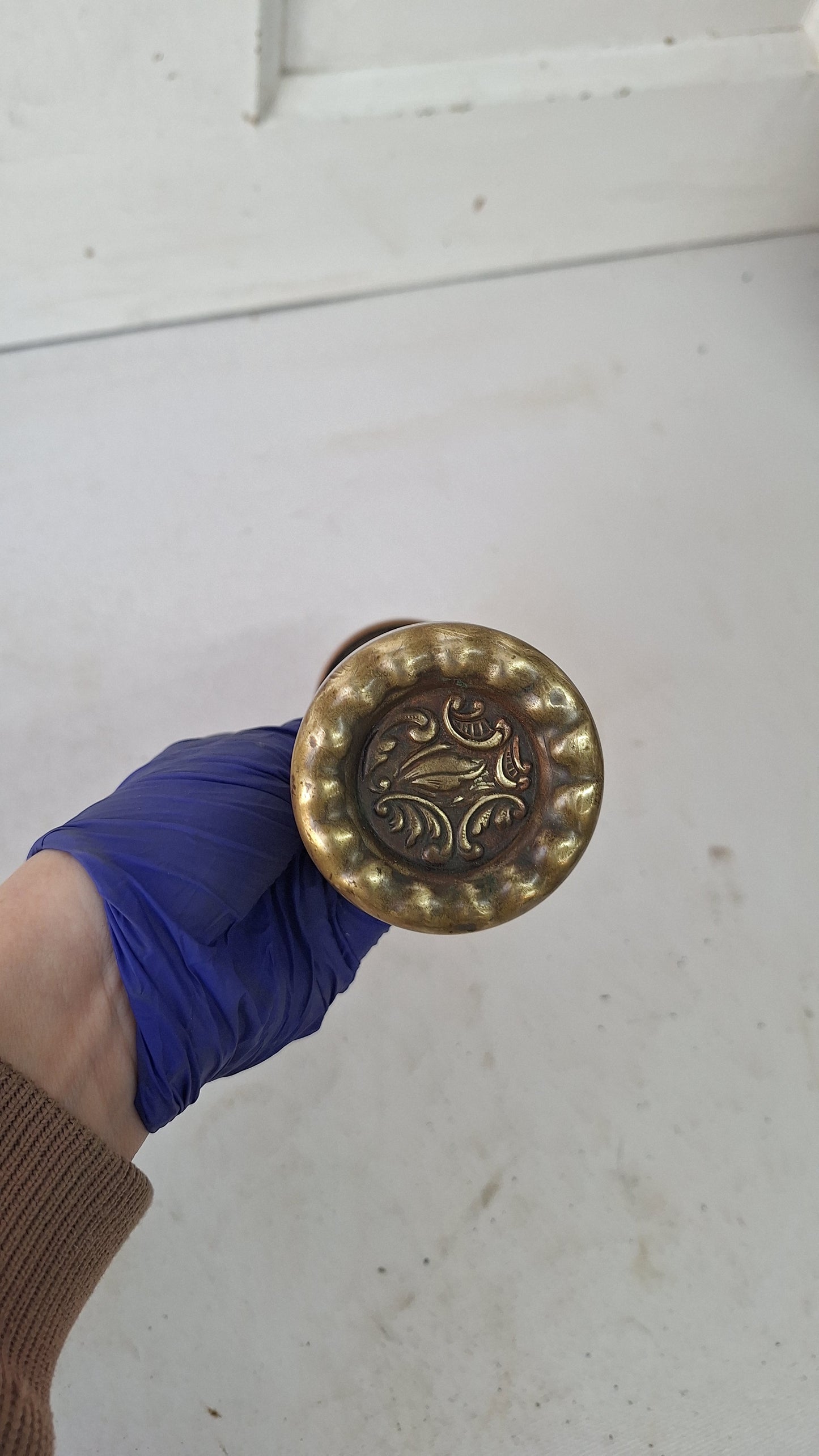 Antique Eulalia Pattern Doorknob Set, Victorian Era Bronze Door Knobs