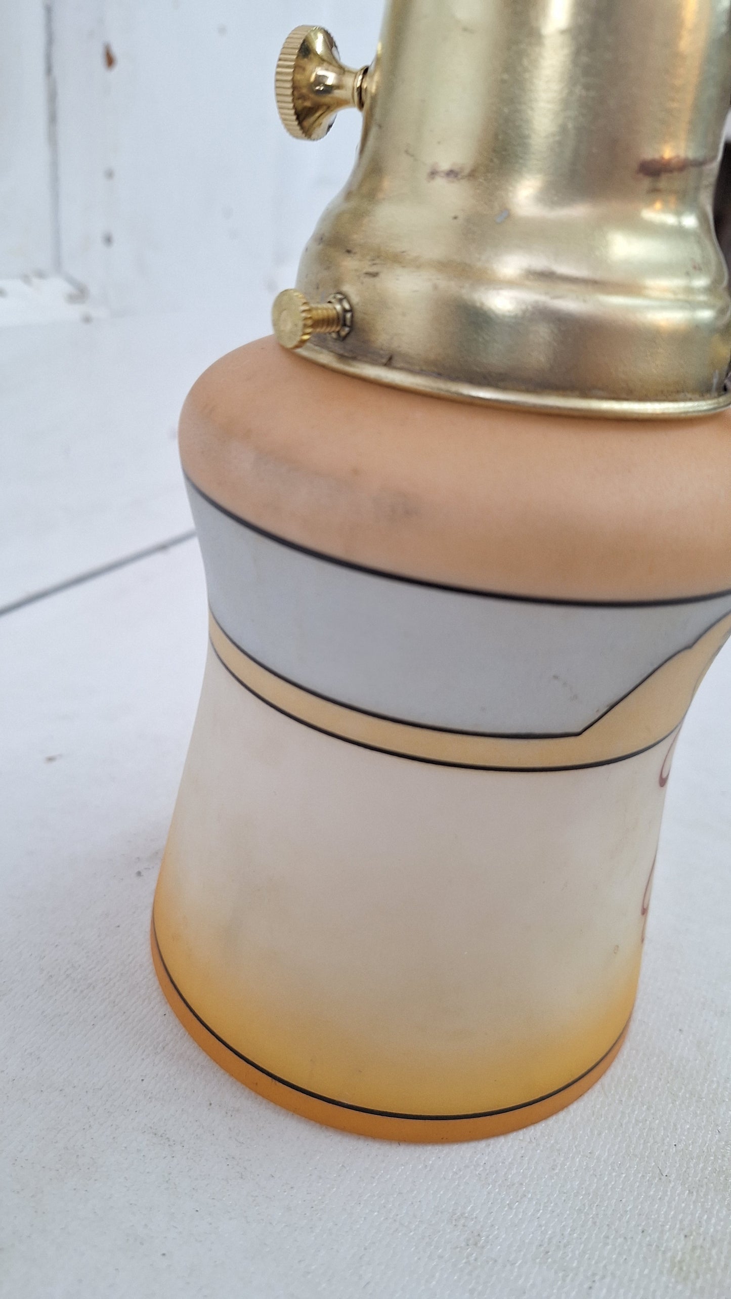 Antique Curled Arm Sconce with Painted Bird Shade, Brass Spiral Wall Light