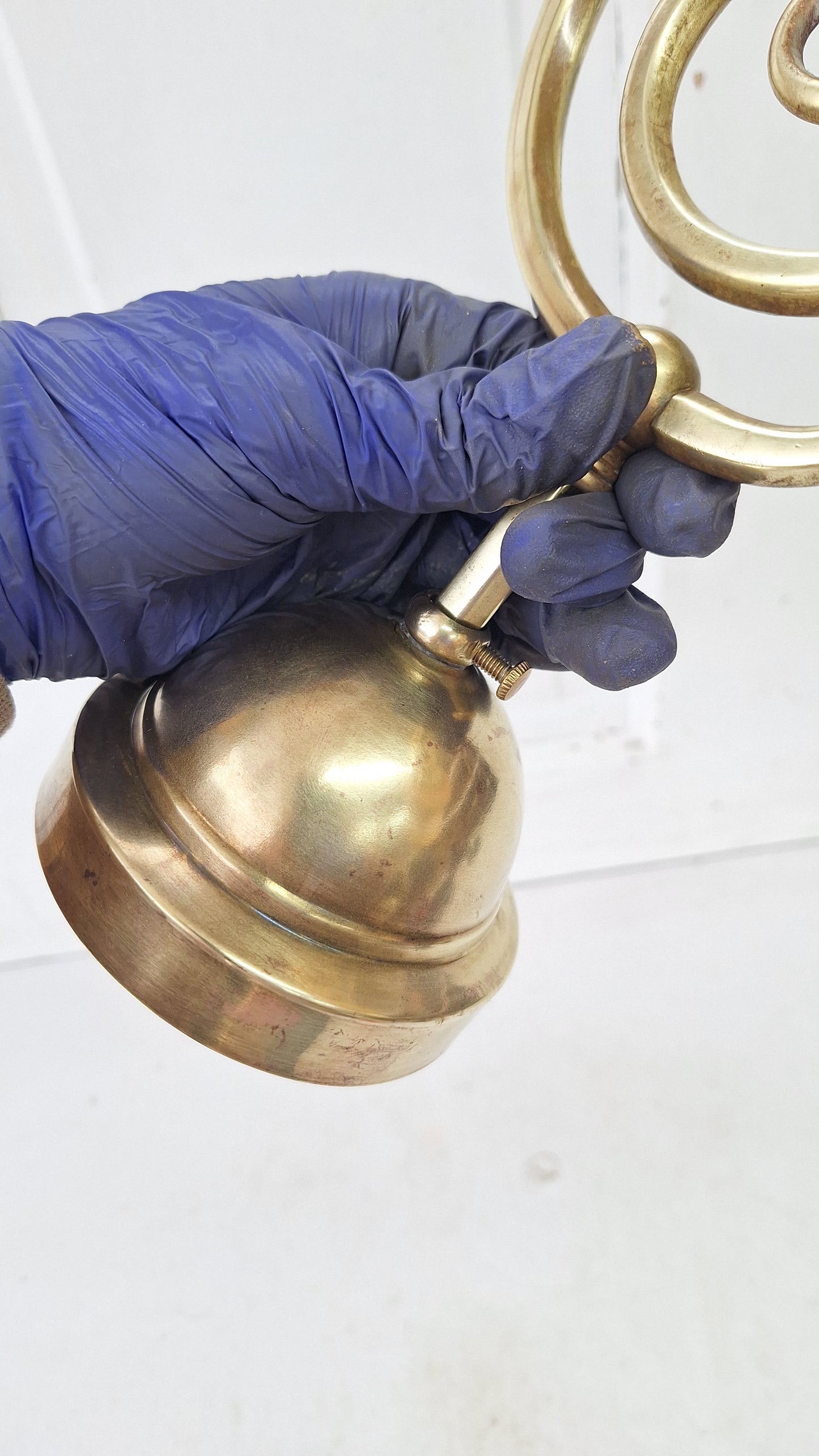 Antique Curled Arm Sconce with Painted Bird Shade, Brass Spiral Wall Light