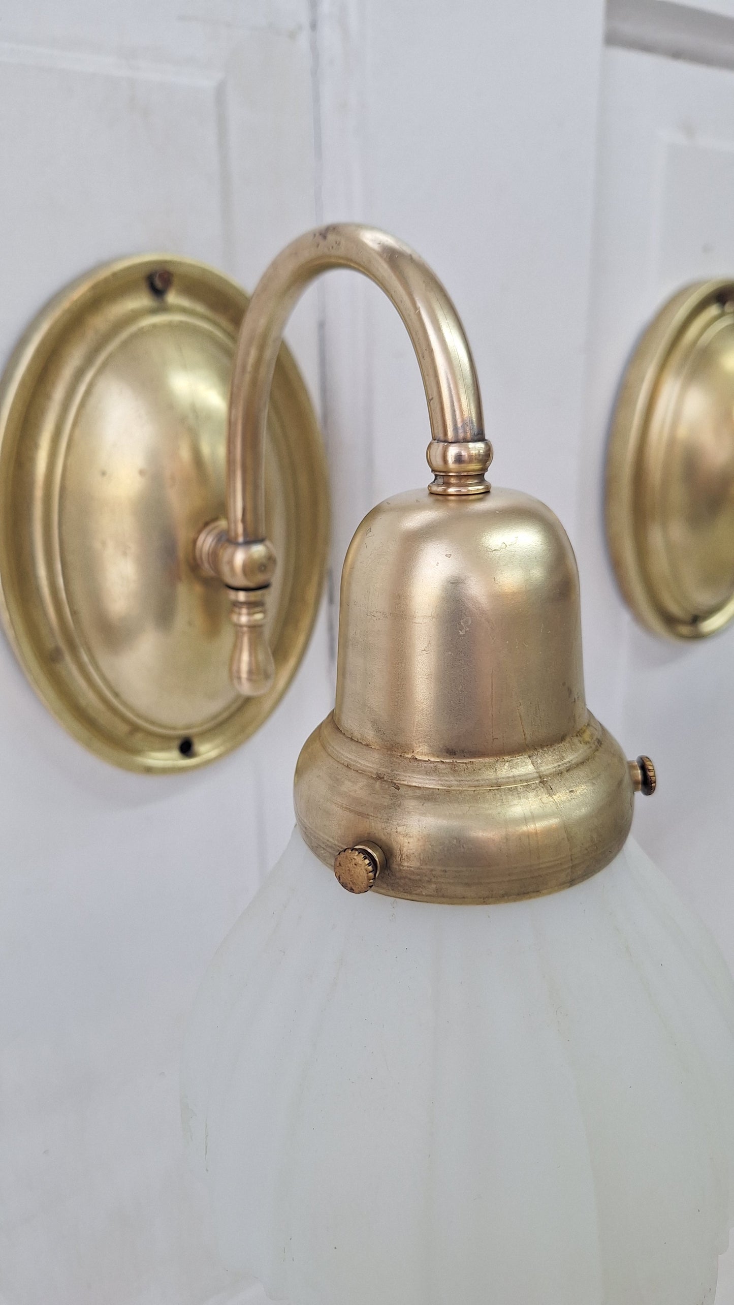 Vintage Brass Wall Sconces: Etched Glass, Architectural Salvage