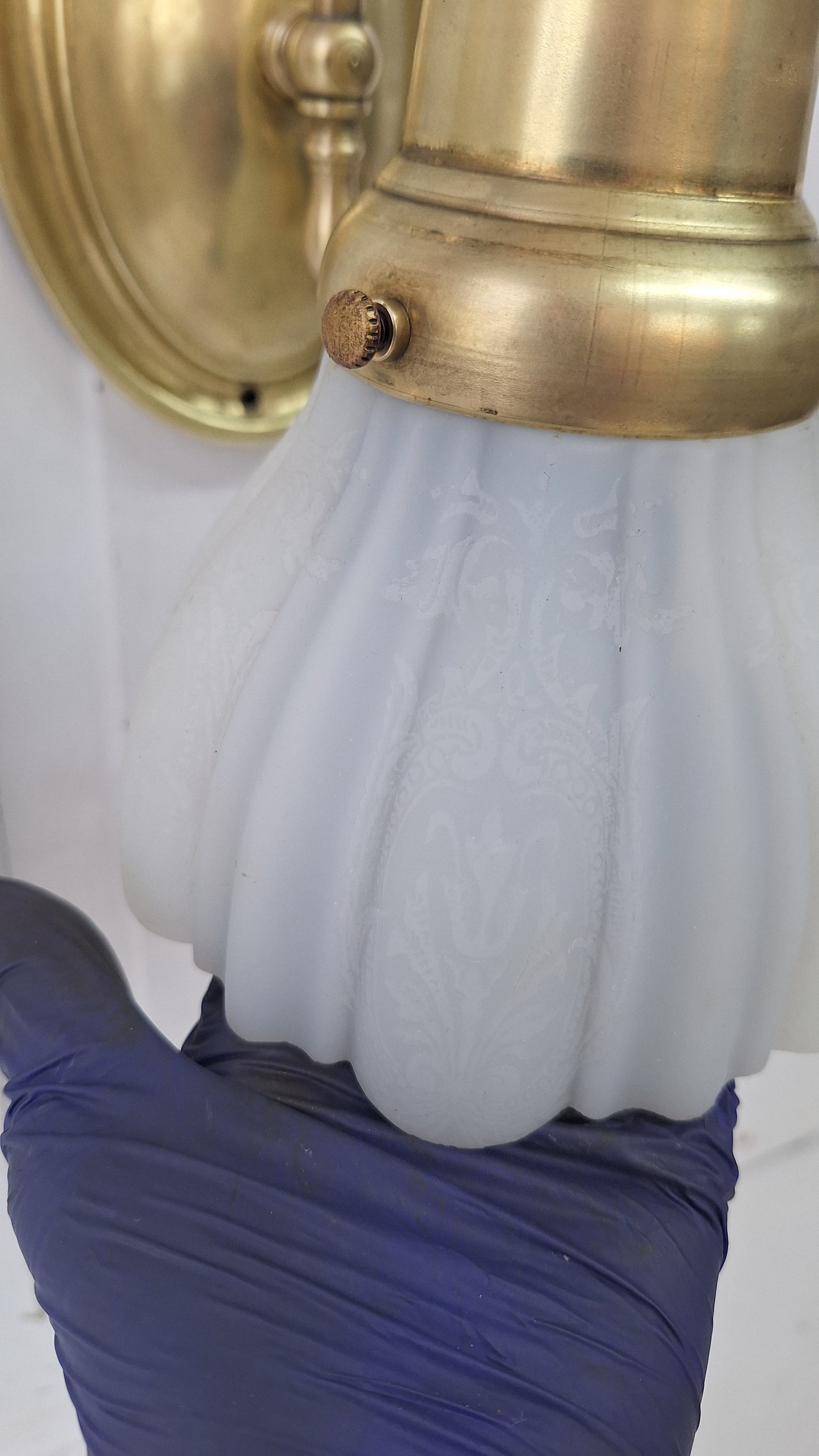 Vintage Brass Wall Sconces: Etched Glass, Architectural Salvage