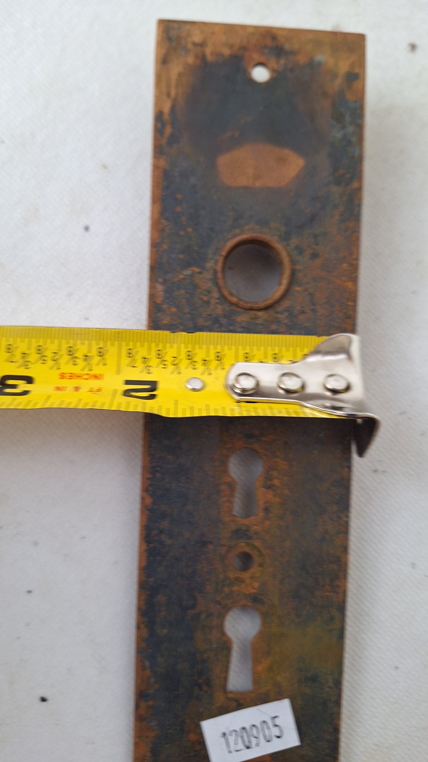 Eastlake Bronze Plate with Double Keyhole, Ceylon Pattern Entry Door Knob Backplate