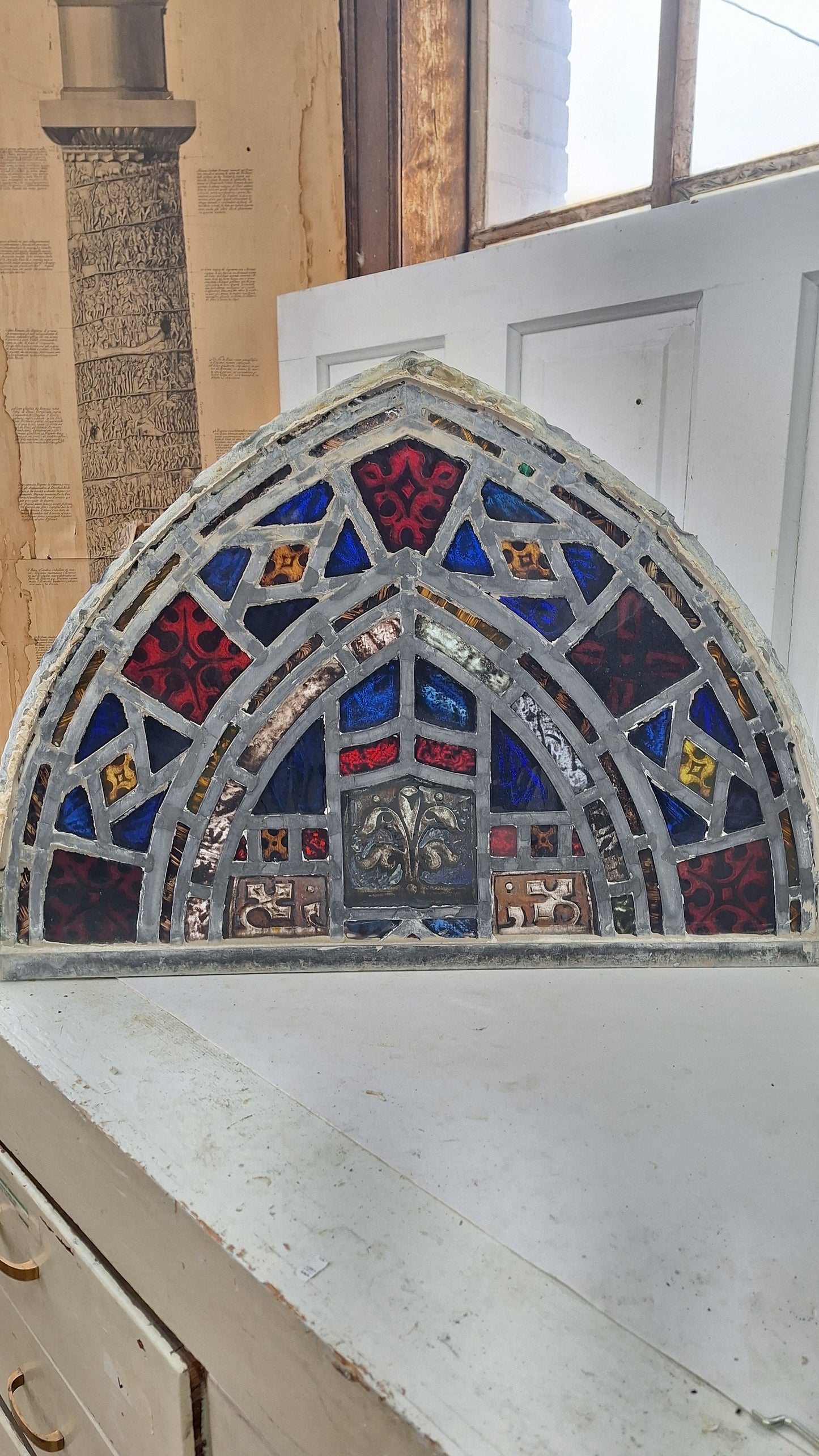 Gothic Arch Antique Stained Glass, Vintage Church Windows