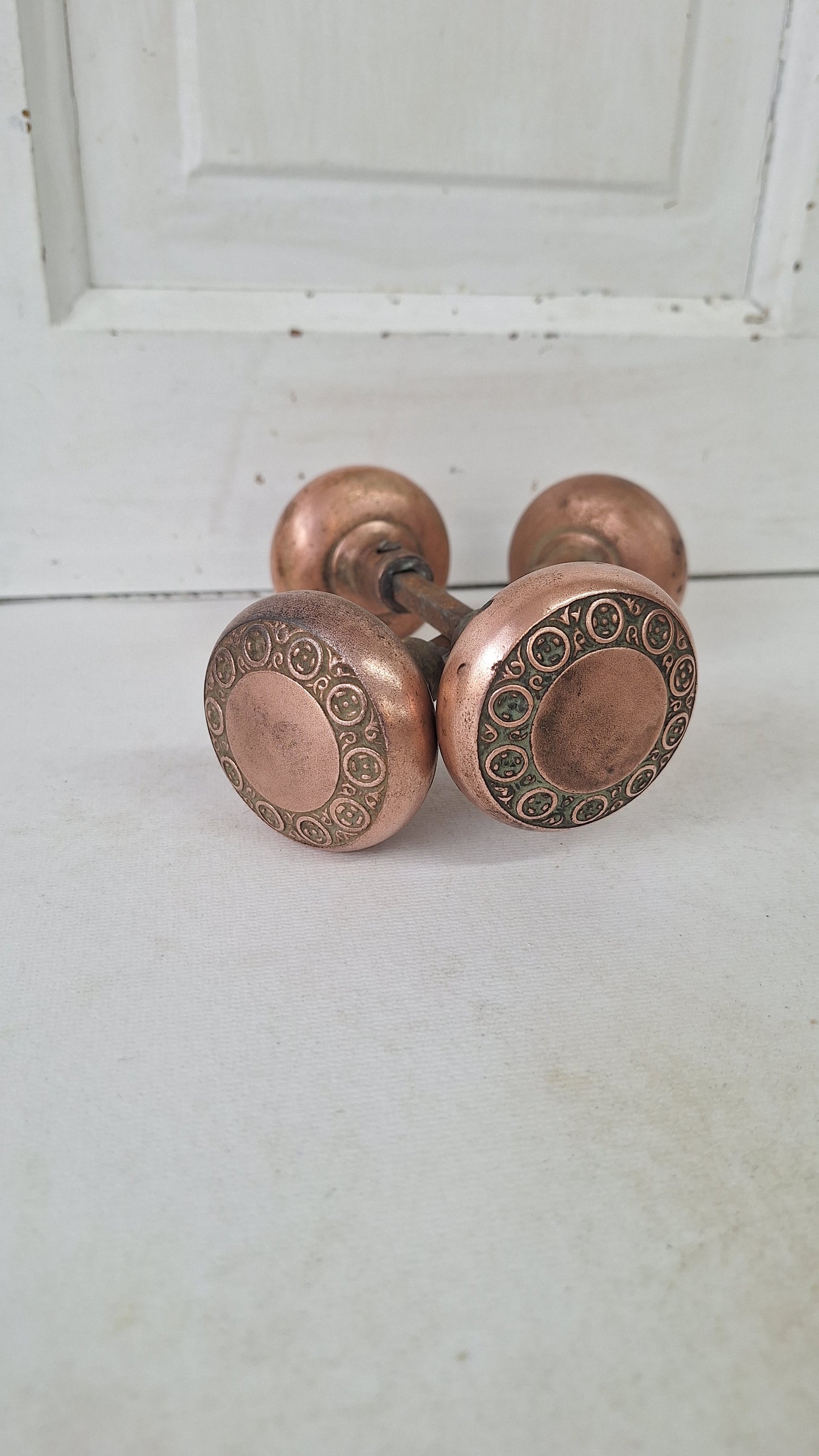 Antique Geneva Pattern Doorknob Set, Bronze Plated Iron Door Knobs
