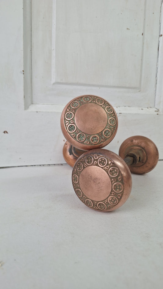 Antique Geneva Pattern Doorknob Set, Bronze Plated Iron Door Knobs