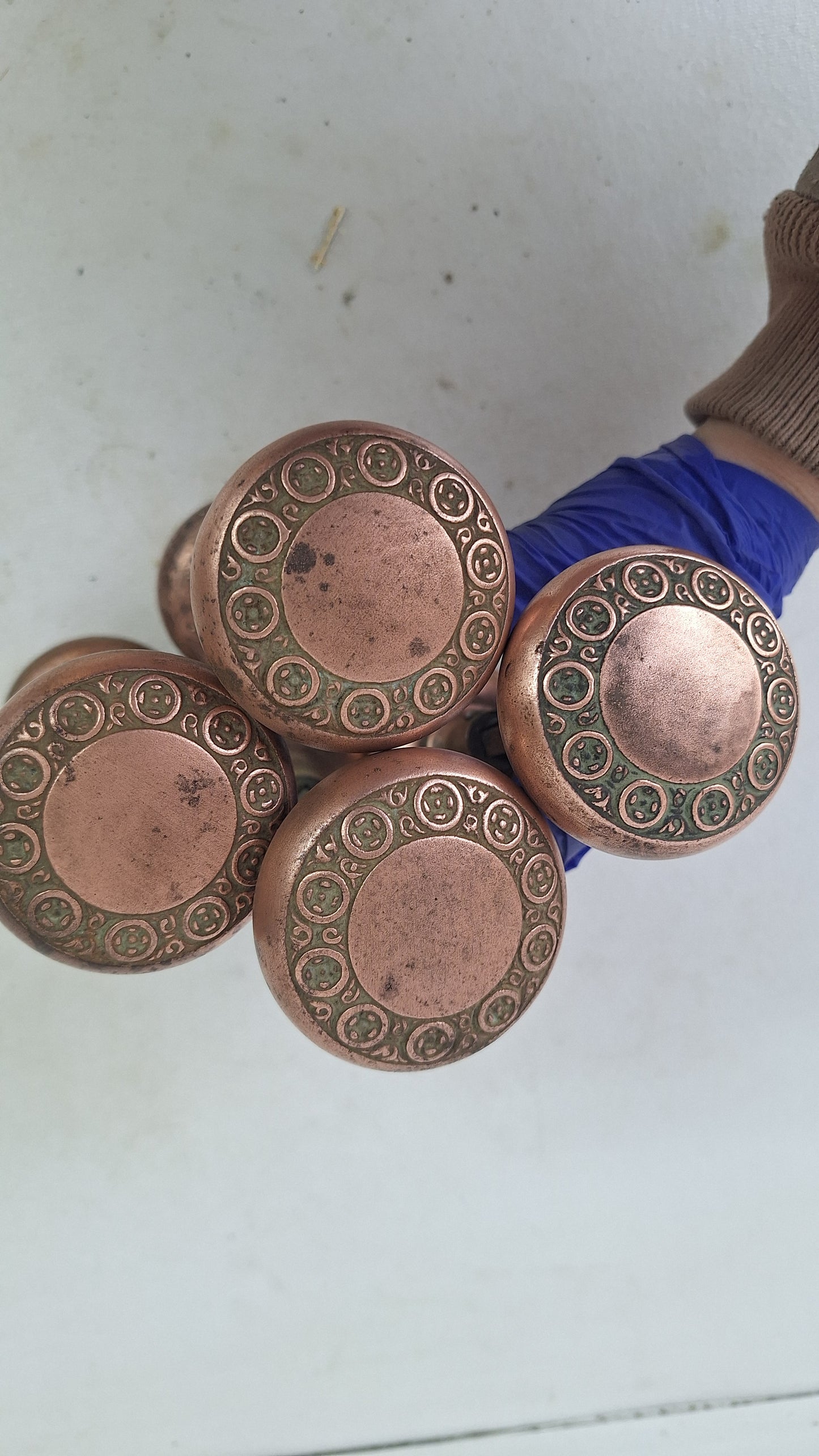 Antique Geneva Pattern Doorknob Set, Bronze Plated Iron Door Knobs