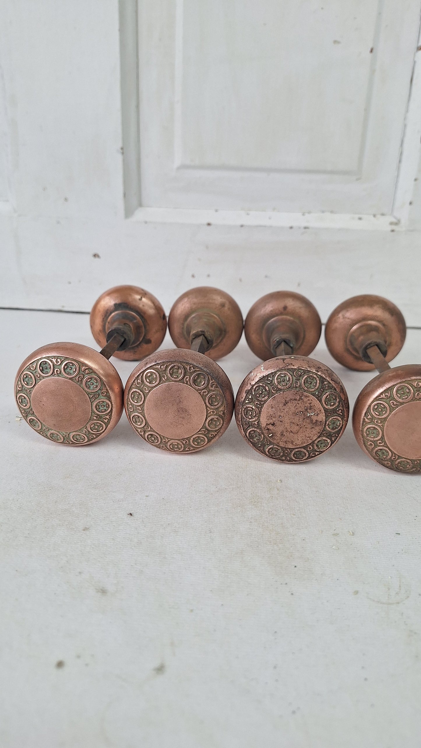 Antique Geneva Pattern Doorknob Set, Bronze Plated Iron Door Knobs