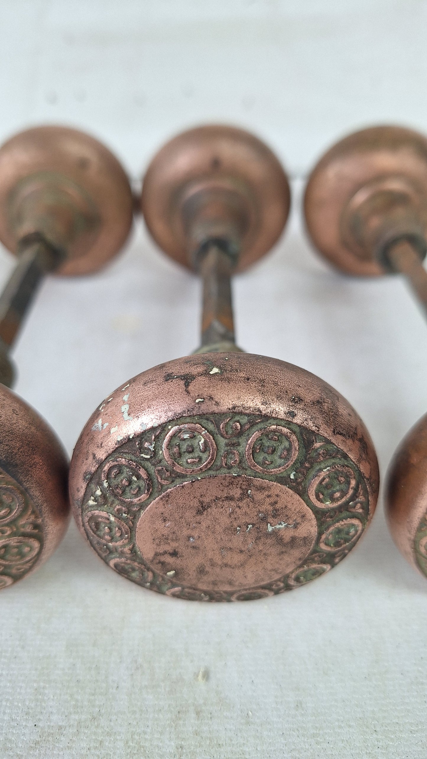 Antique Geneva Pattern Doorknob Set, Bronze Plated Iron Door Knobs