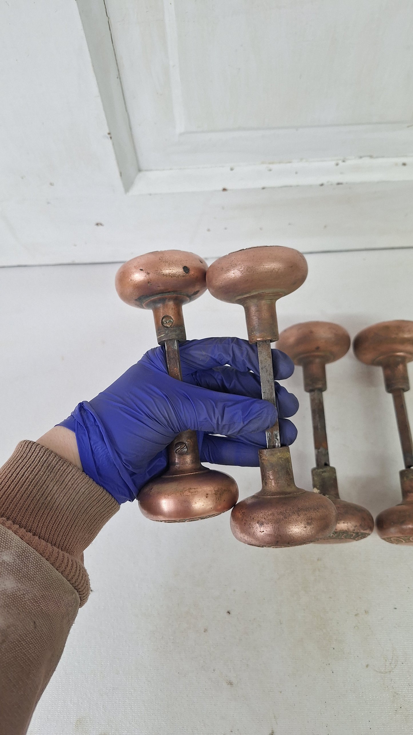 Antique Geneva Pattern Doorknob Set, Bronze Plated Iron Door Knobs