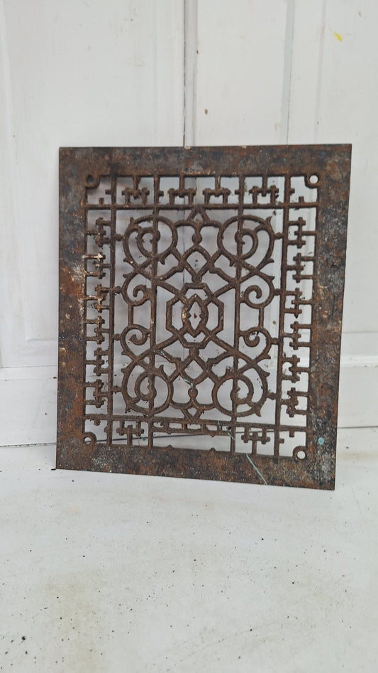 14 x 12 Antique Scroll Pattern Vent Cover, Salvaged Cast Iron Floor Grate