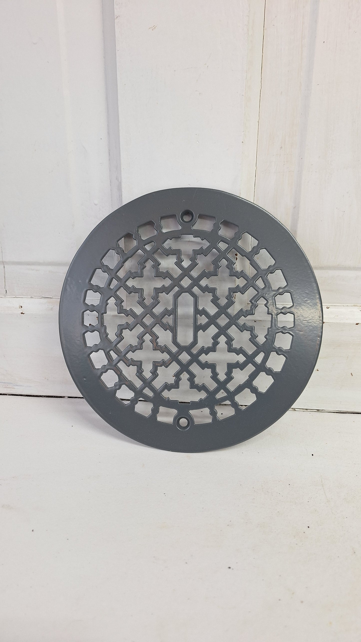 8" Round Antique Vent Cover, Circle Cast Iron Register Grate