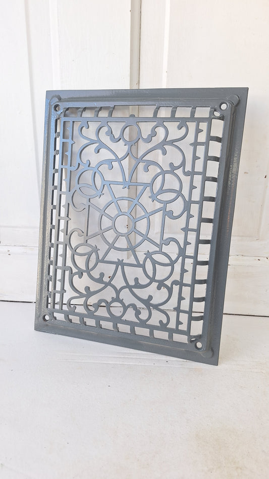 10 x 13 Raised Wall Vent Cover, Antique Cast Iron Ornate Register Cover