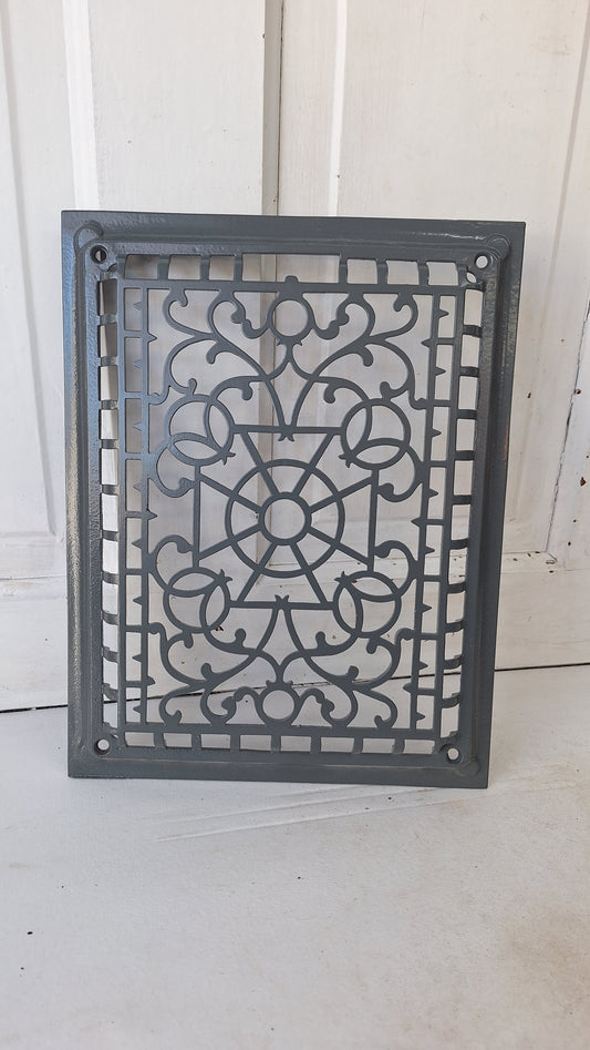 10 x 13 Raised Wall Vent Cover, Antique Cast Iron Ornate Register Cover