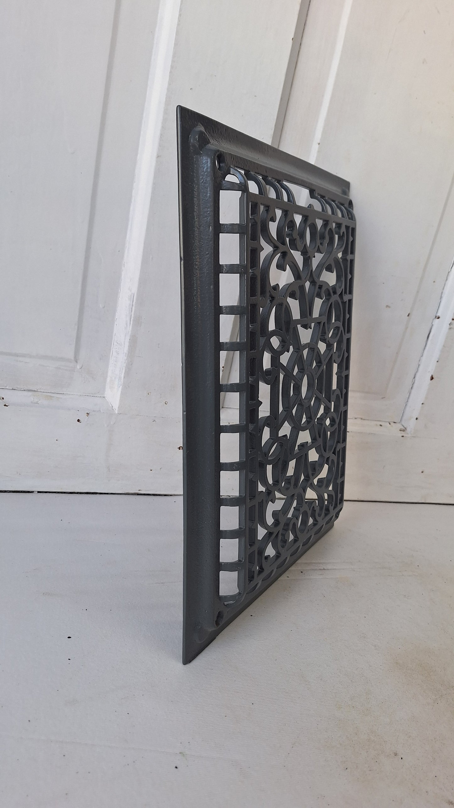 10 x 13 Raised Wall Vent Cover, Antique Cast Iron Ornate Register Cover