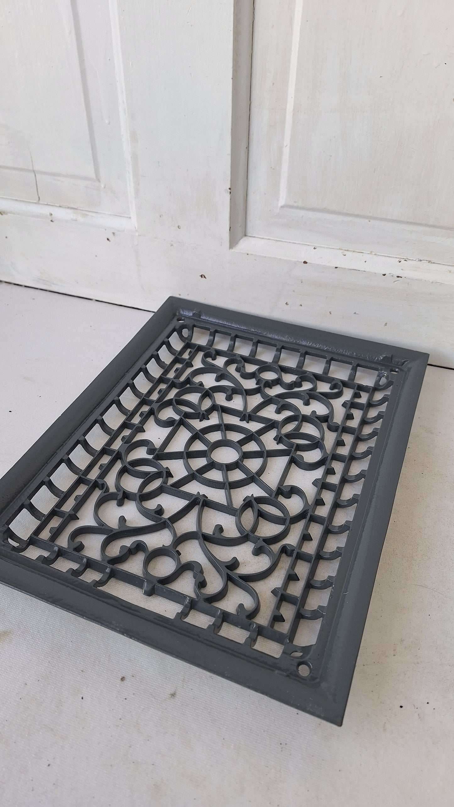 10 x 13 Raised Wall Vent Cover, Antique Cast Iron Ornate Register Cover