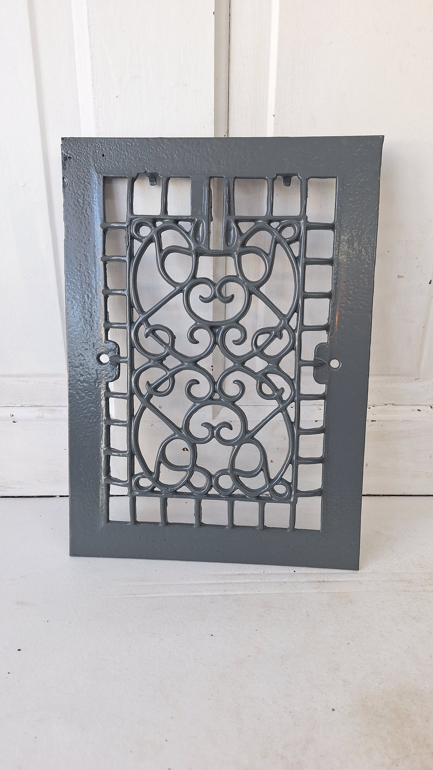 10 x 14 Raised Wall Vent Cover, Antique Cast Iron Ornate Register Cover