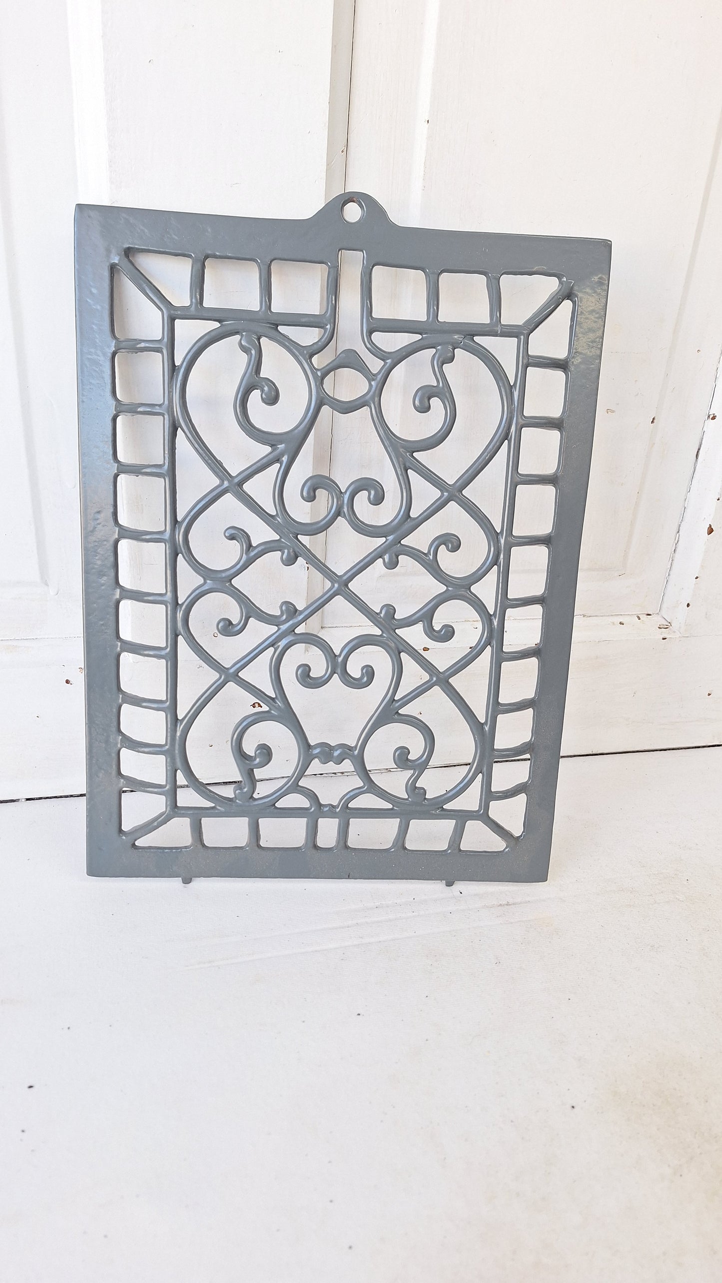 9 x 13 Raised Wall Vent Cover, Antique Cast Iron Ornate Register Grate