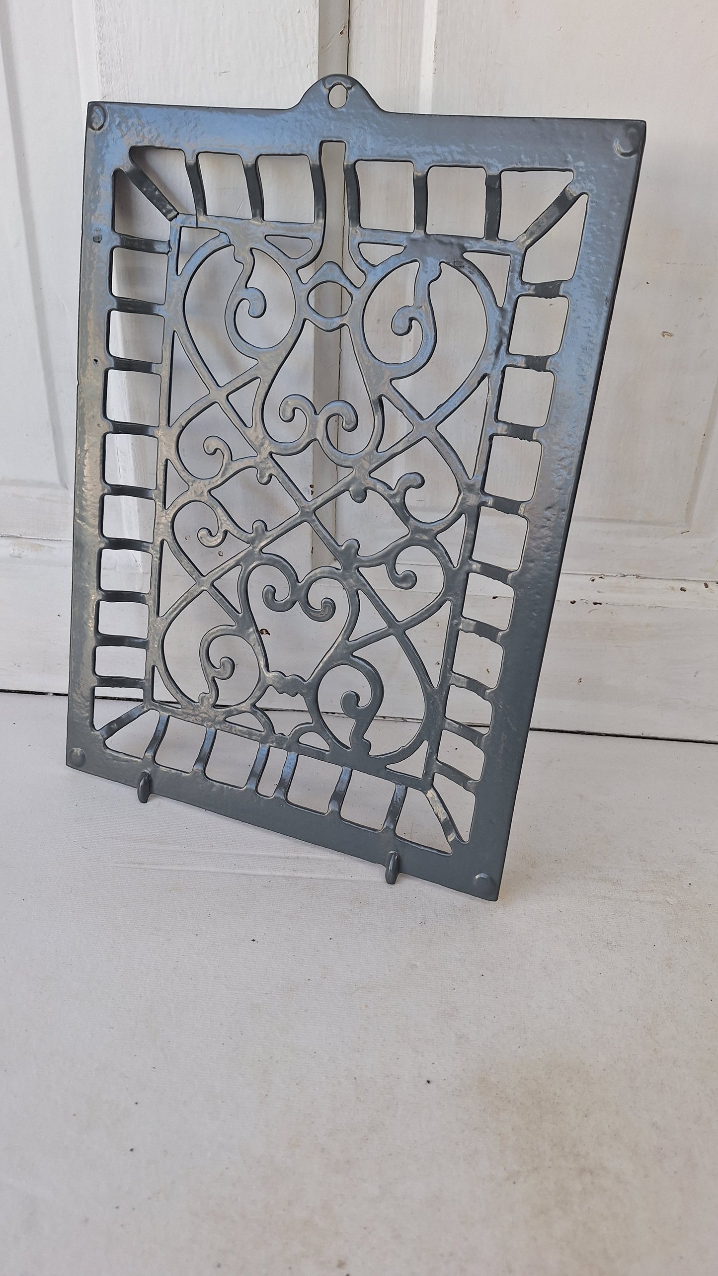 10 x 13 Raised Wall Vent Cover, Antique Cast Iron Ornate Register Grate