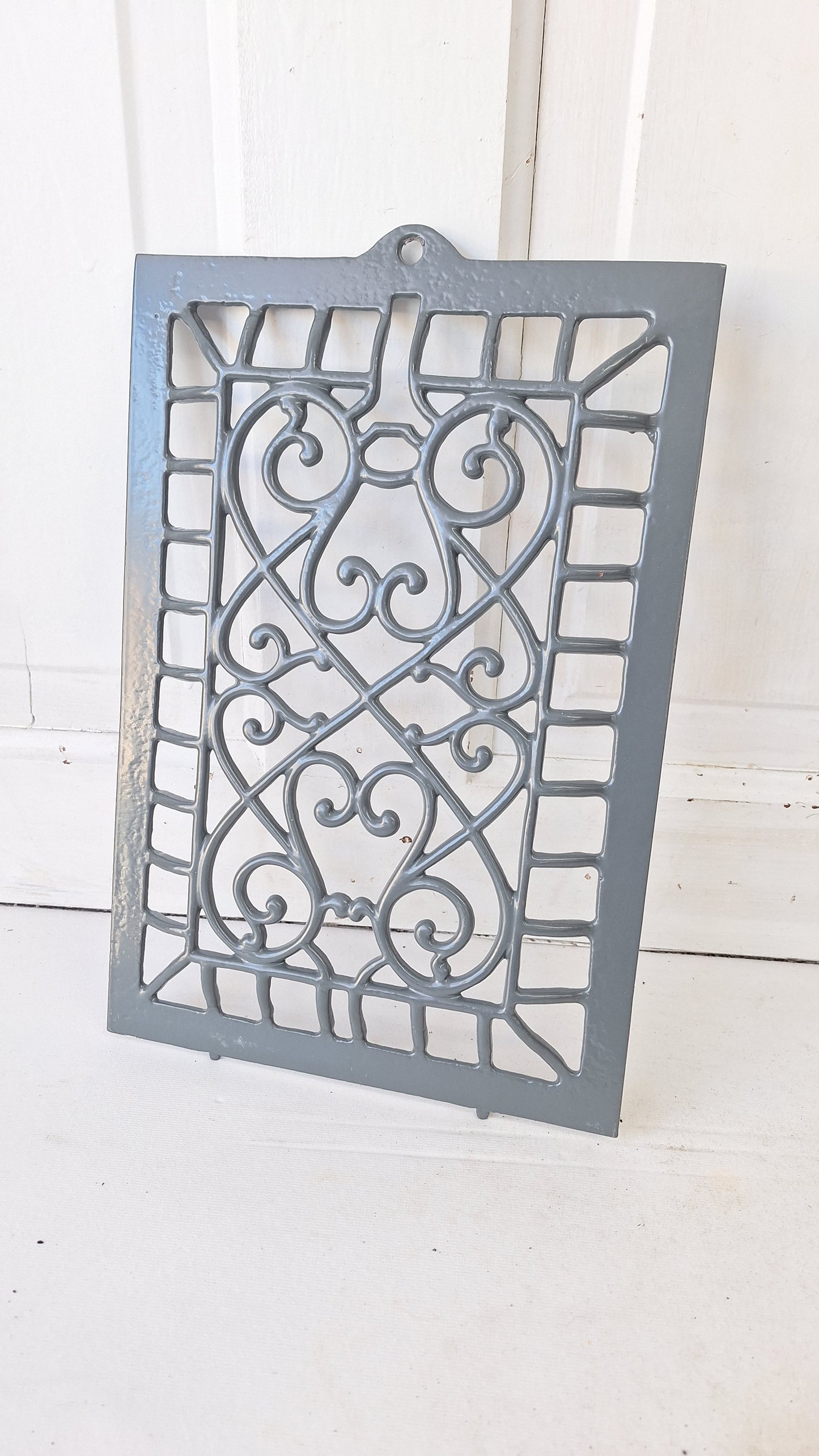 9 x 13 Raised Wall Vent Cover, Antique Cast Iron Ornate Register Grate