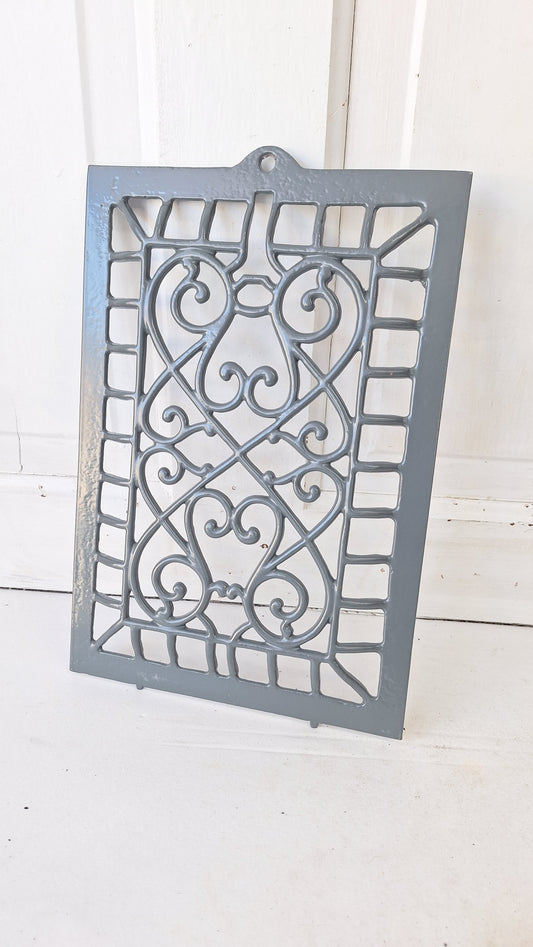 9 x 13 Raised Wall Vent Cover, Antique Cast Iron Ornate Register Grate
