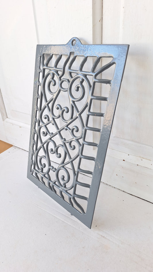 9 x 13 Raised Wall Vent Cover, Antique Cast Iron Ornate Register Grate