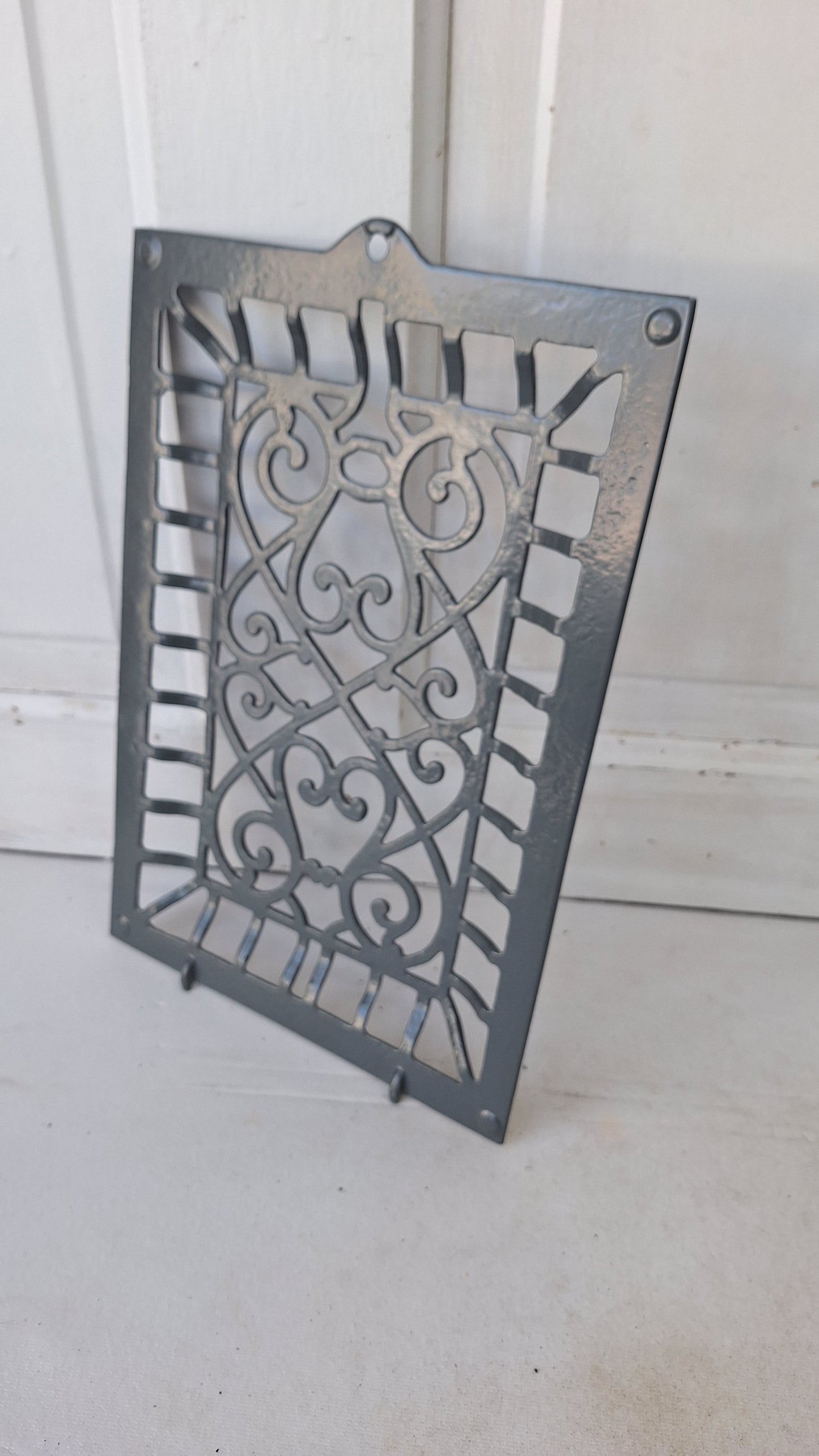 9 x 13 Raised Wall Vent Cover, Antique Cast Iron Ornate Register Grate