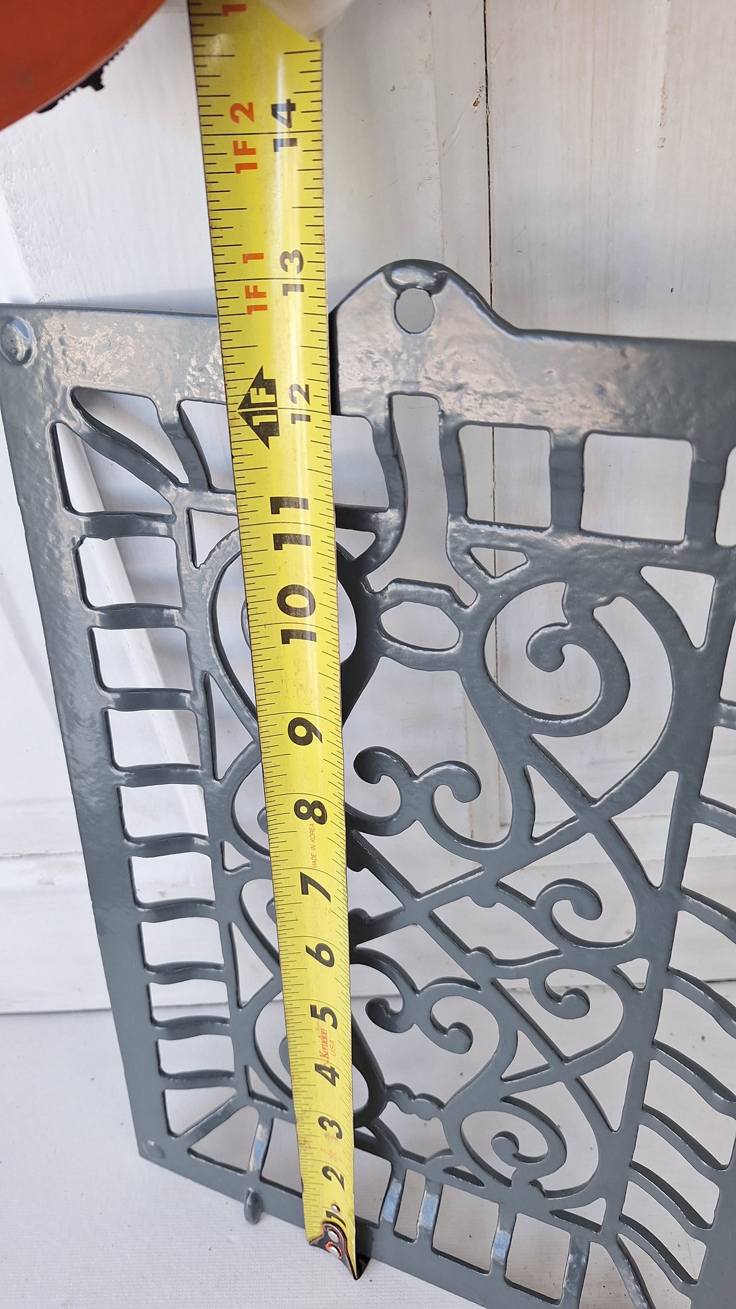 9 x 13 Raised Wall Vent Cover, Antique Cast Iron Ornate Register Grate