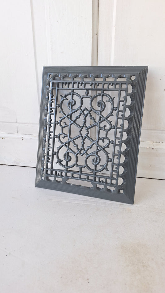 10 x 12 Fancy Raised Wall Vent Cover, Antique Cast Iron Ornate Register Grate